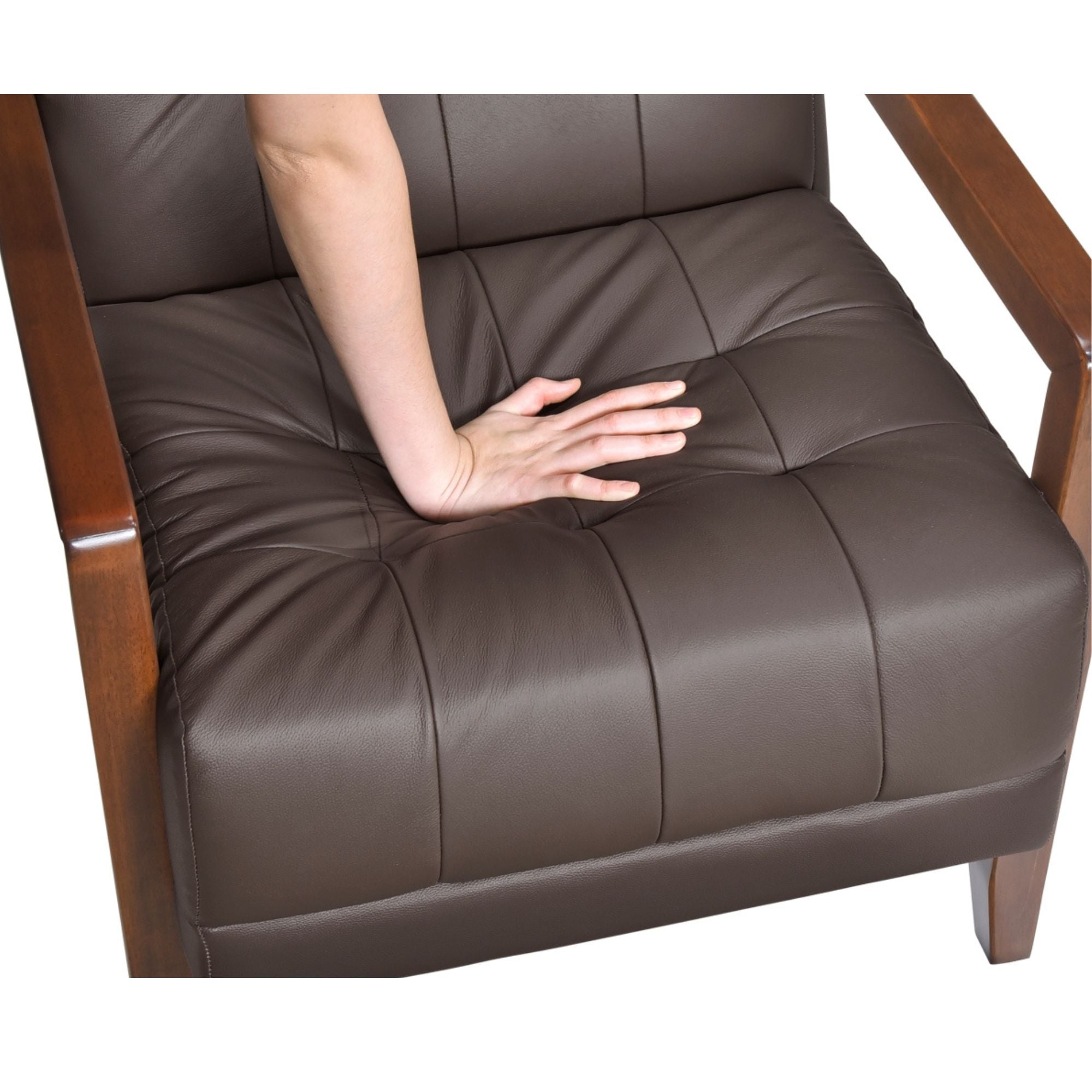 Brown Crafton leather accent chair by MAZ with plush cushioning and stylish design, perfect for modern living spaces.