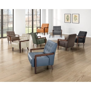 Brown Crafton leather accent chair by MAZ with plush cushioning and sleek design, perfect for modern living spaces.