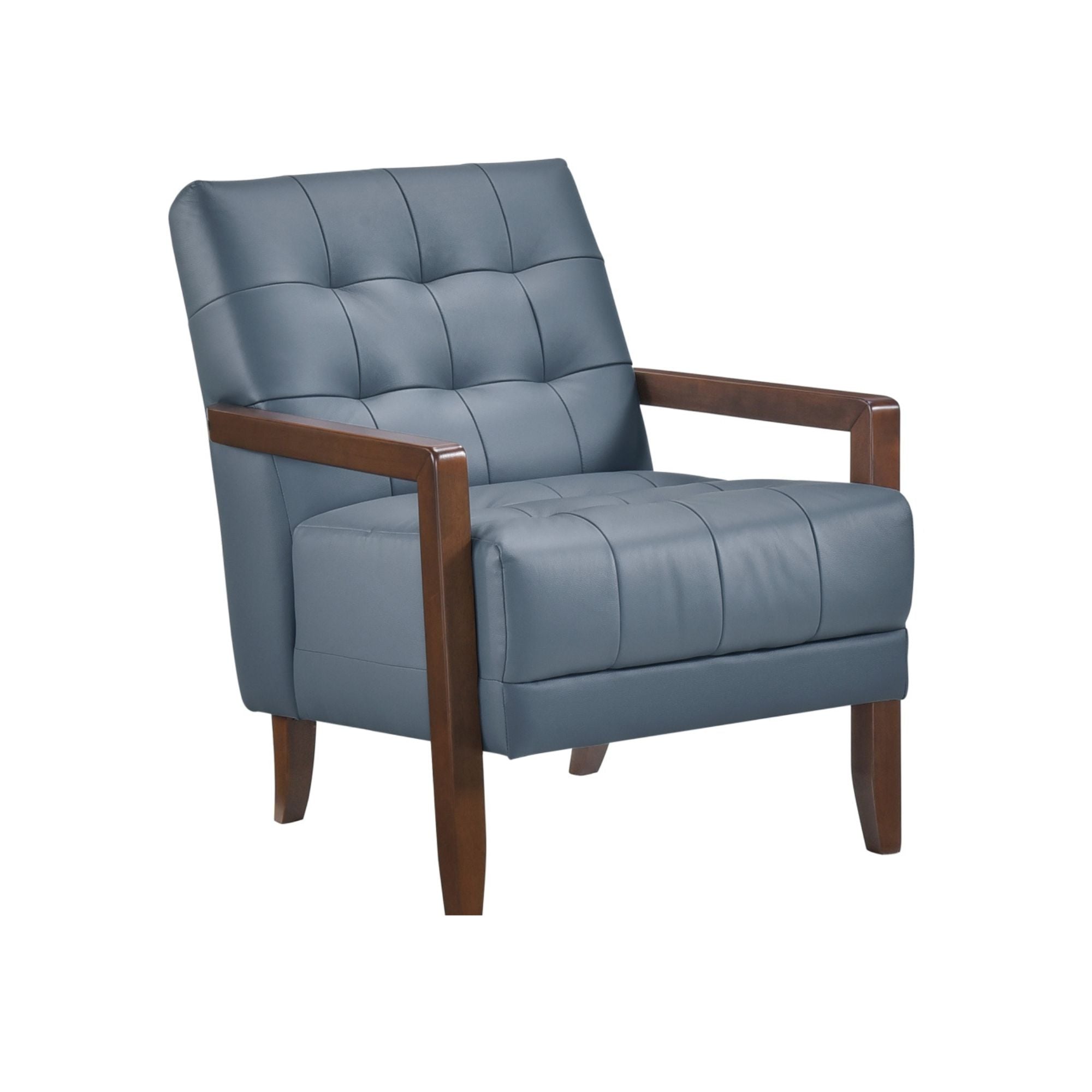 Blue Crafton leather accent chair by MAZ featuring a sleek design and comfortable seating.