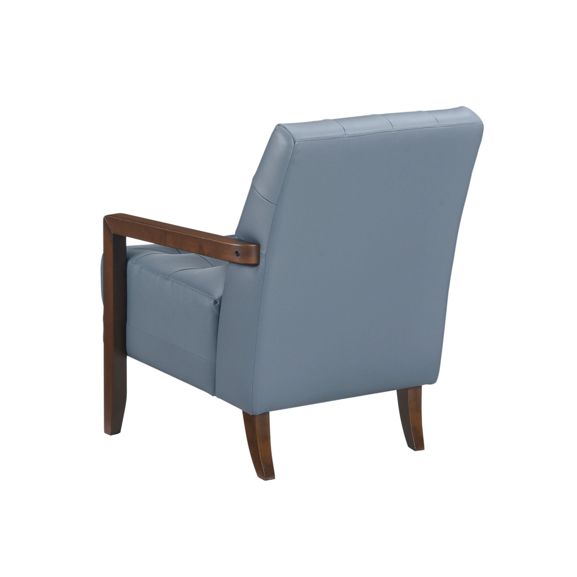 Blue Crafton leather accent chair by MAZ with a modern design, featuring plush cushioning and sleek wooden legs.