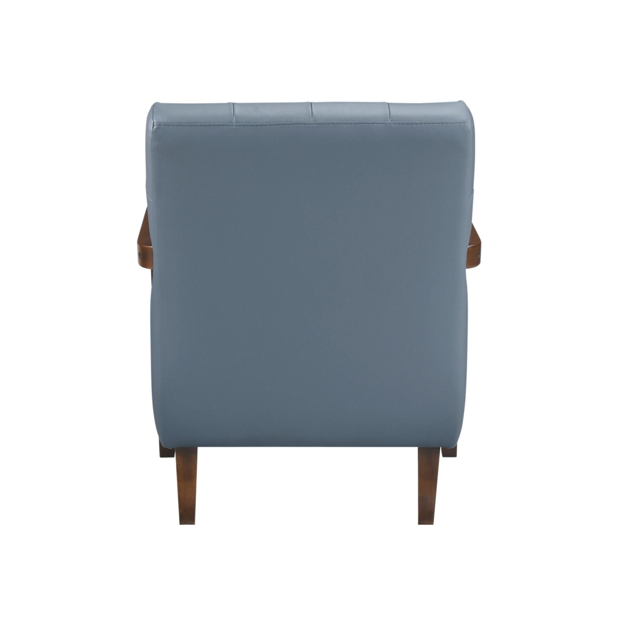 Blue Crafton leather accent chair by MAZ, showcasing a modern design with plush upholstery and sleek wooden legs.