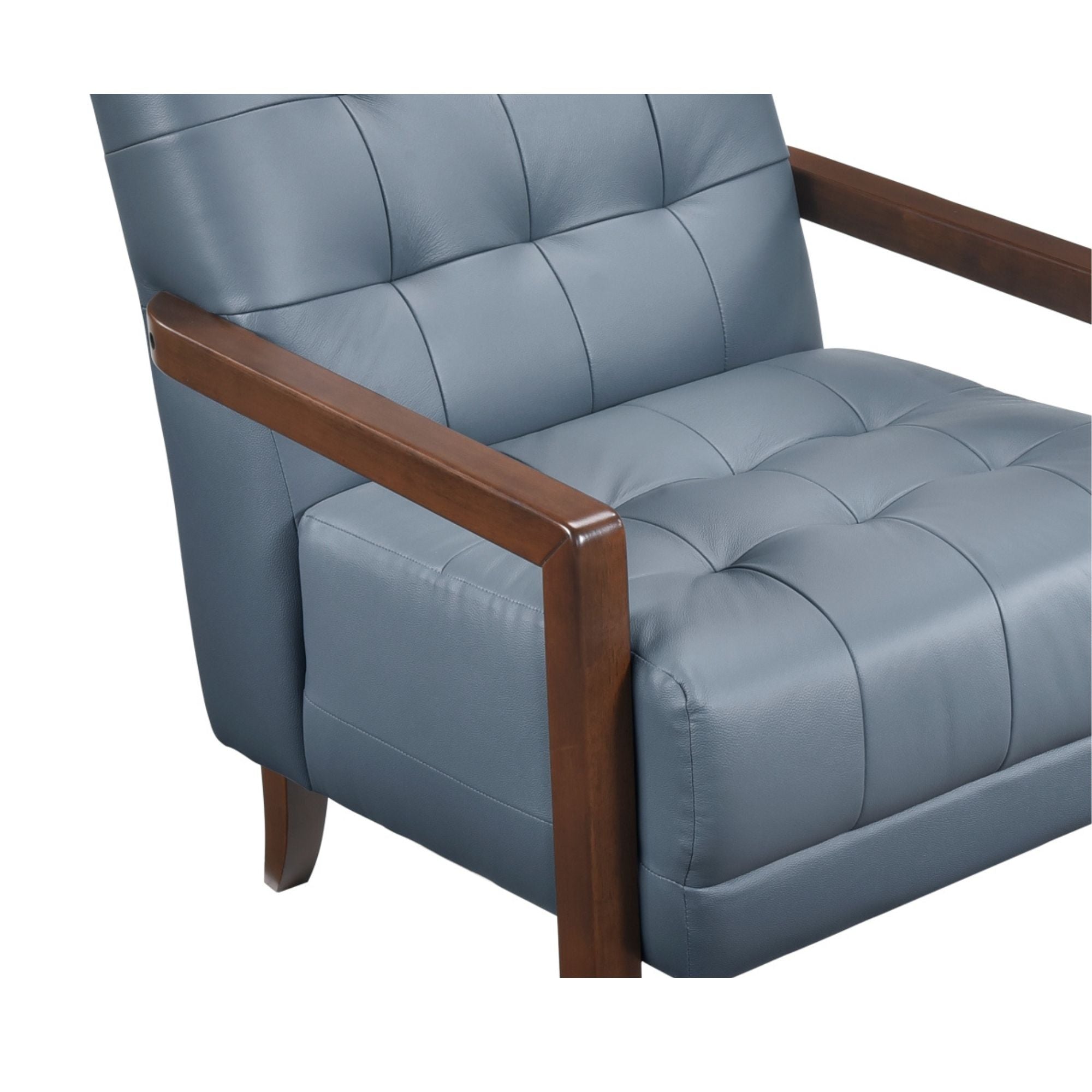Blue Crafton leather accent chair by MAZ with plush cushioning and modern design, perfect for stylish interior decor.