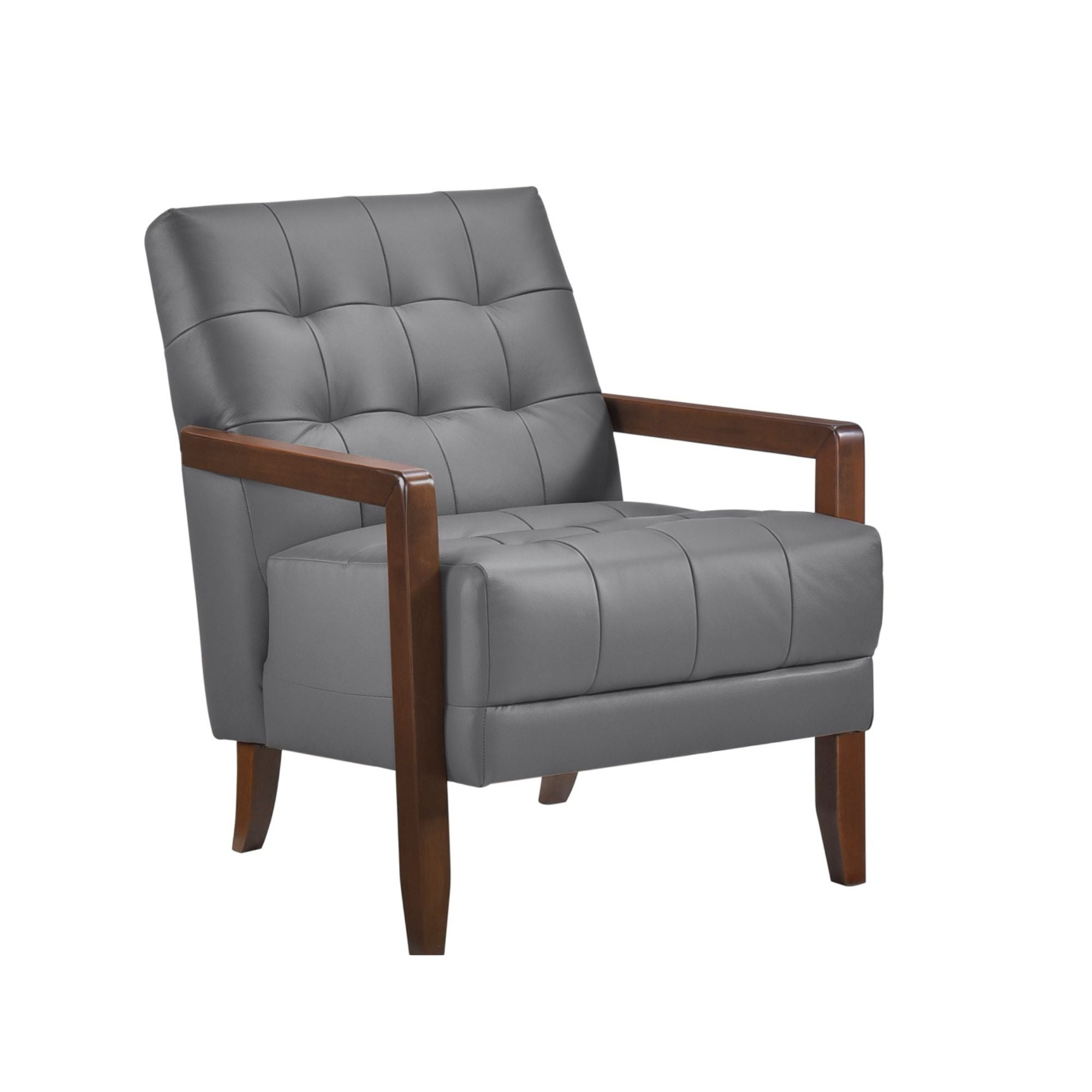 Dark grey Crafton leather accent chair by MAZ, showcasing plush upholstery and sleek modern design.