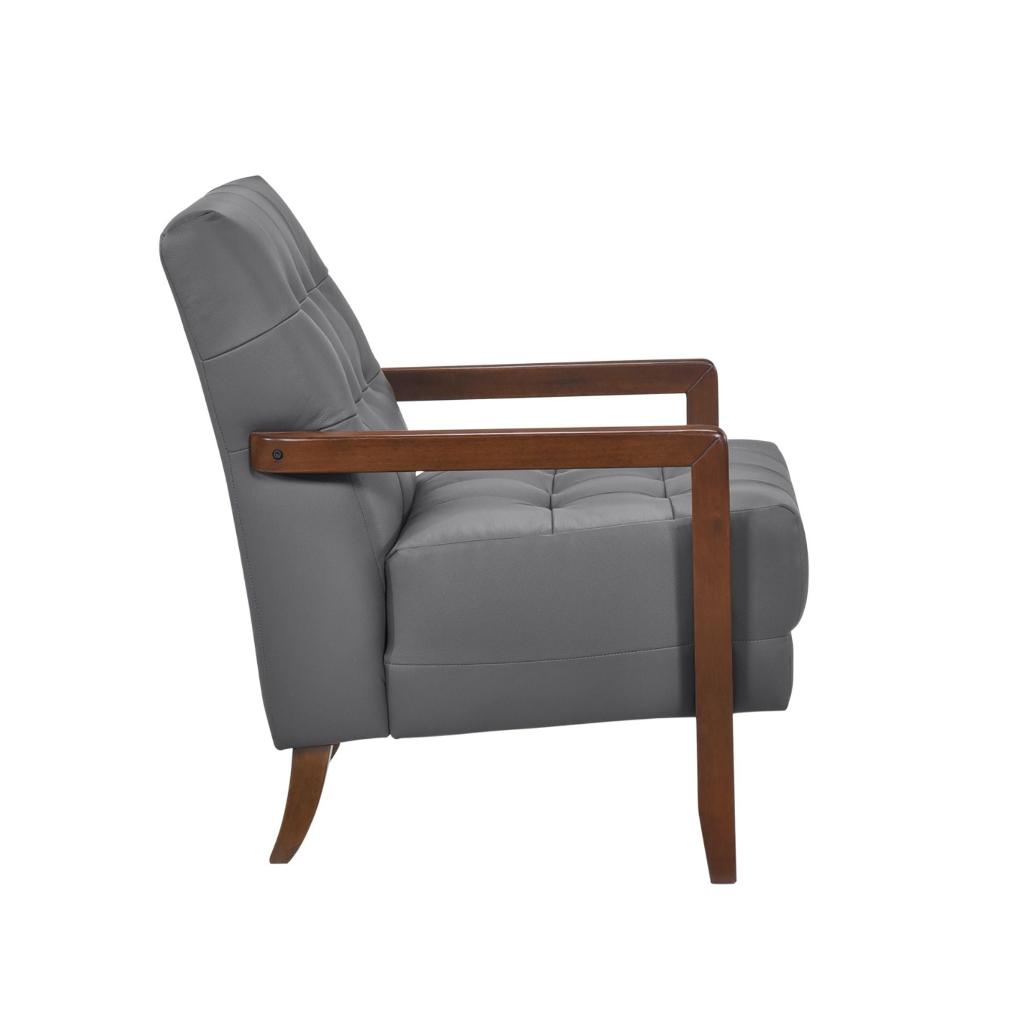 Dark grey Crafton leather accent chair by MAZ, showcasing plush upholstery and sleek modern design.
