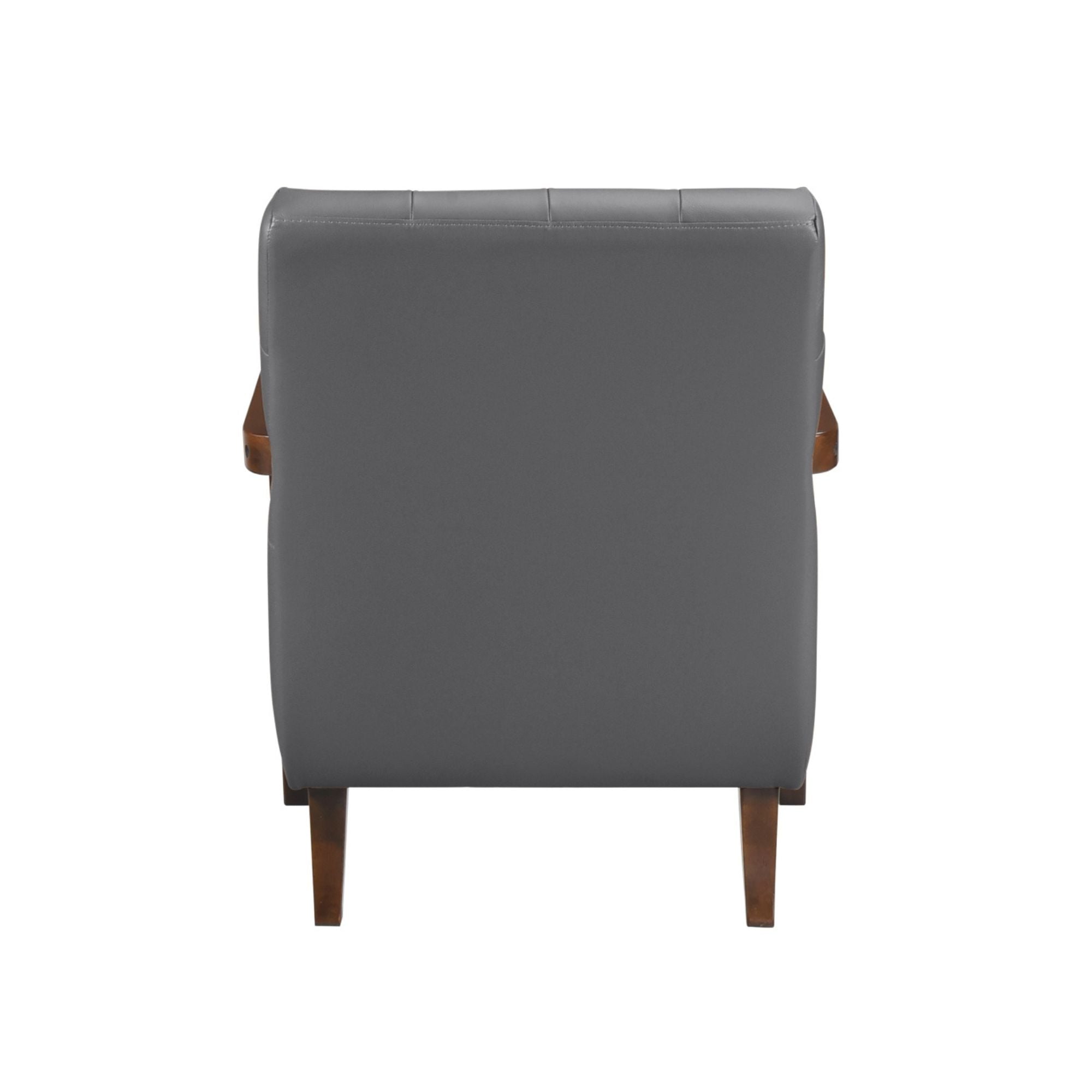 Dark grey Crafton leather accent chair by MAZ, featuring a modern design with plush upholstery and wooden legs.