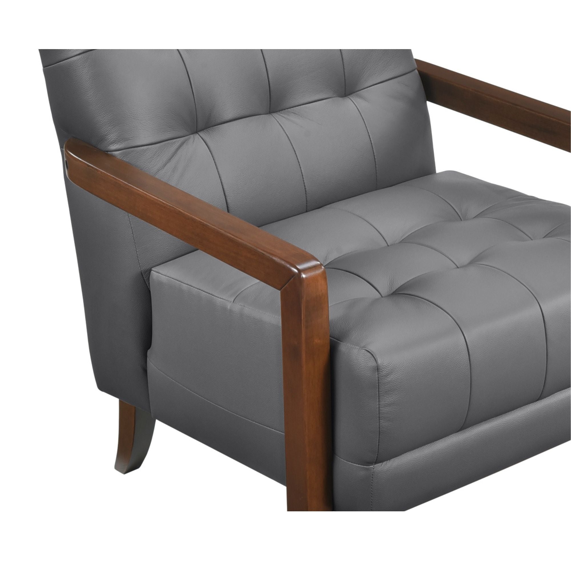 Dark grey Crafton leather accent chair by MAZ with sleek modern design and plush cushioning, perfect for contemporary living spaces.