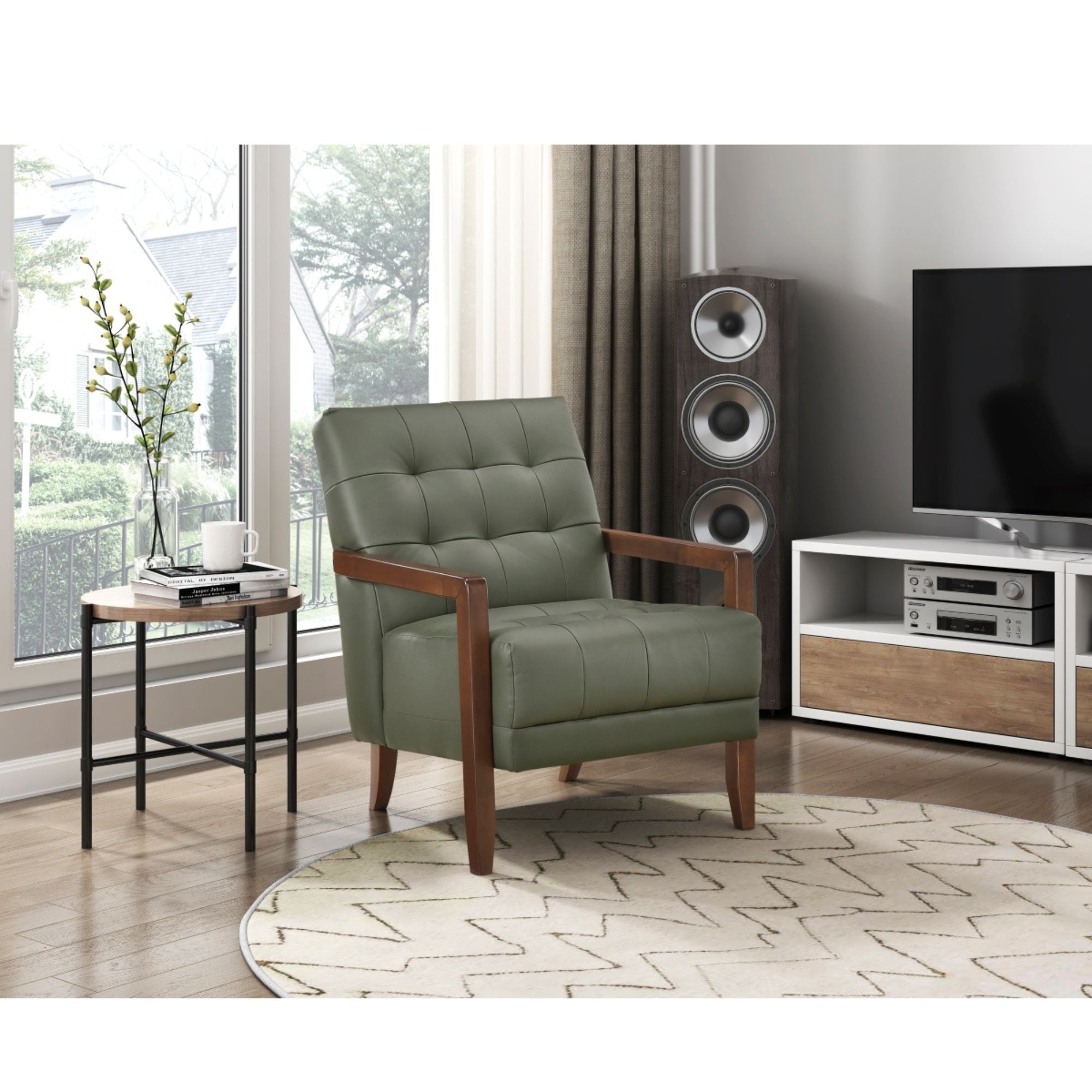 Green Crafton leather accent chair by MAZ featuring a modern design and plush cushioning for stylish comfort.