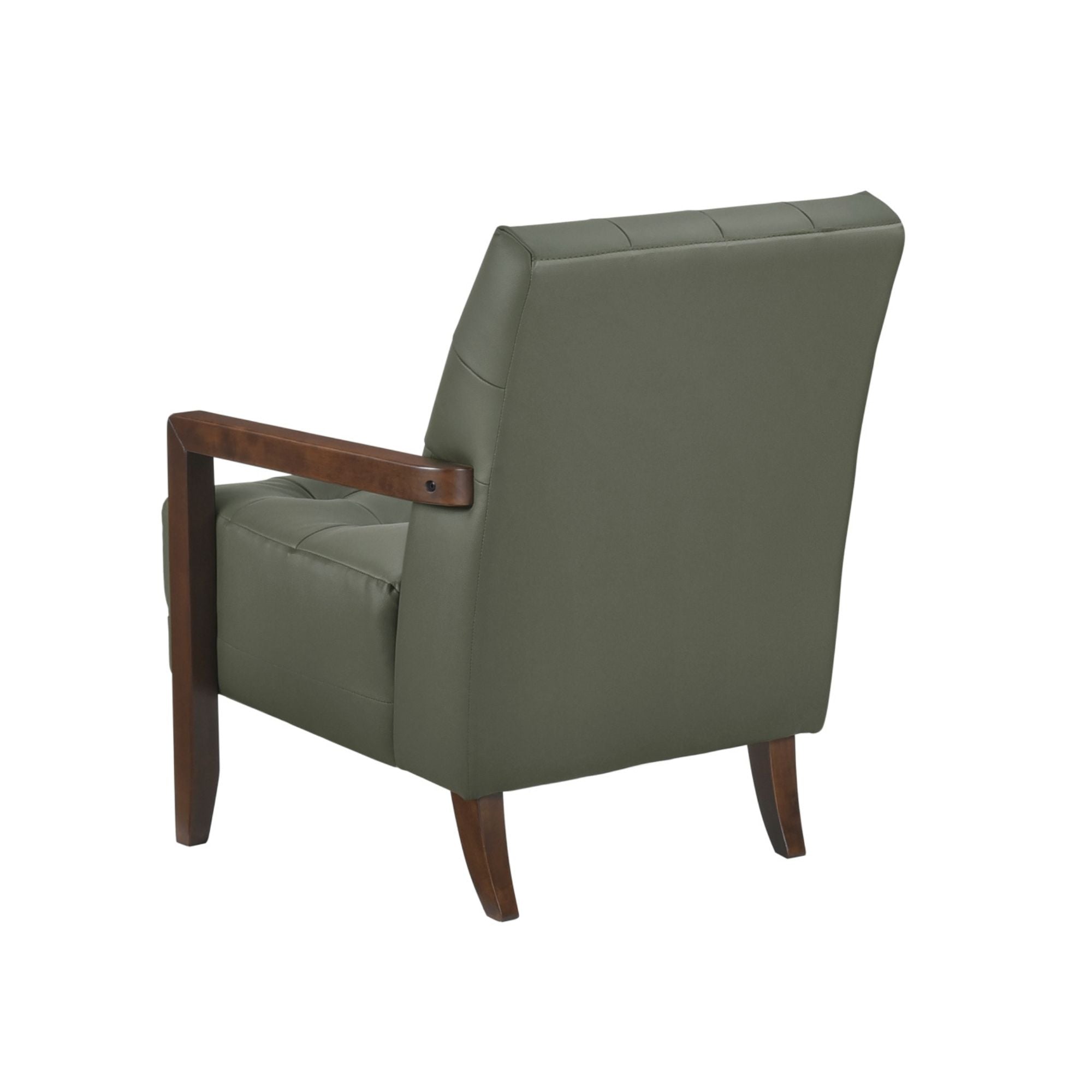 Green Crafton leather accent chair by MAZ featuring a modern design with plush upholstery and sleek wooden legs.