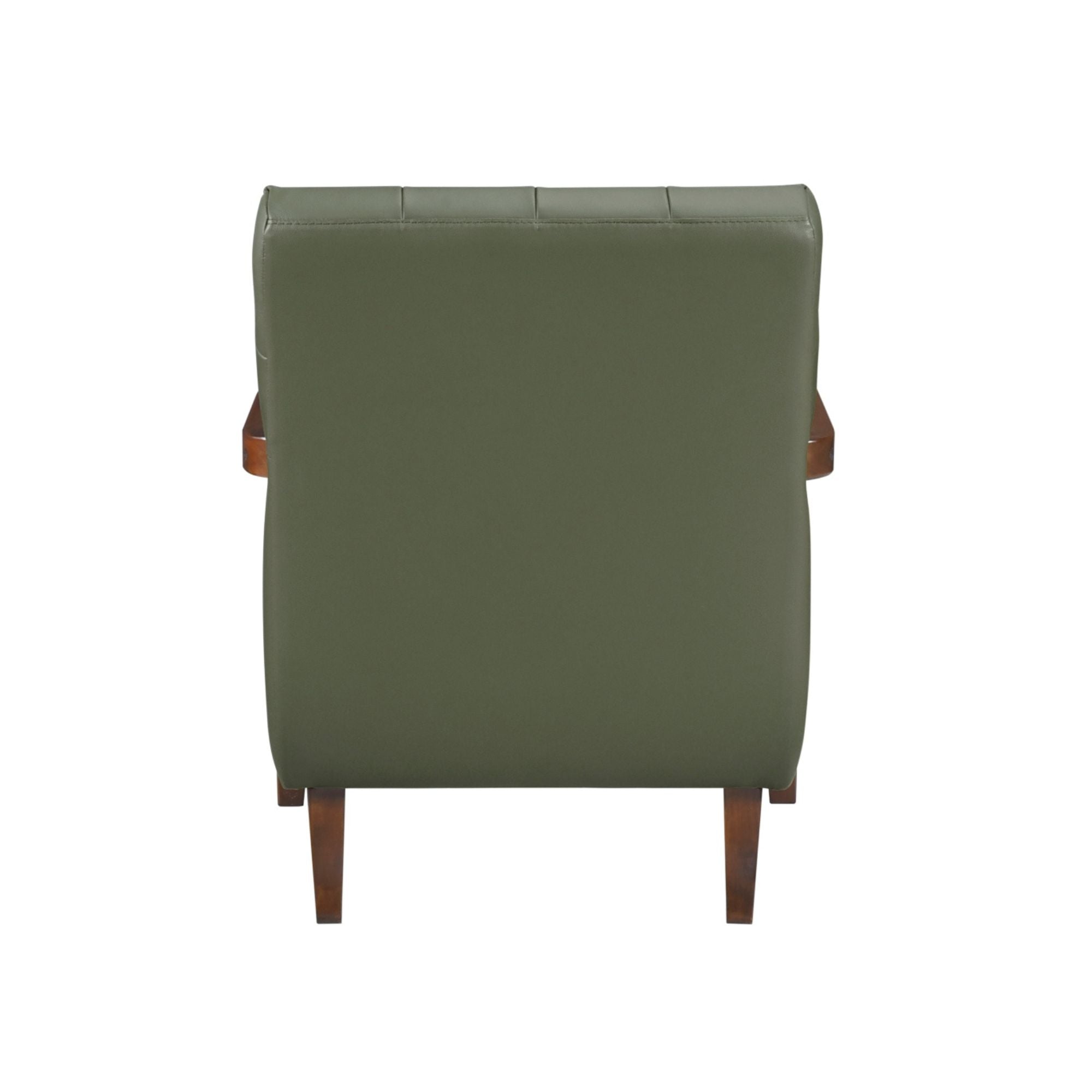 Green Crafton leather accent chair by MAZ featuring a stylish, modern design with plush upholstery and sleek wooden legs.