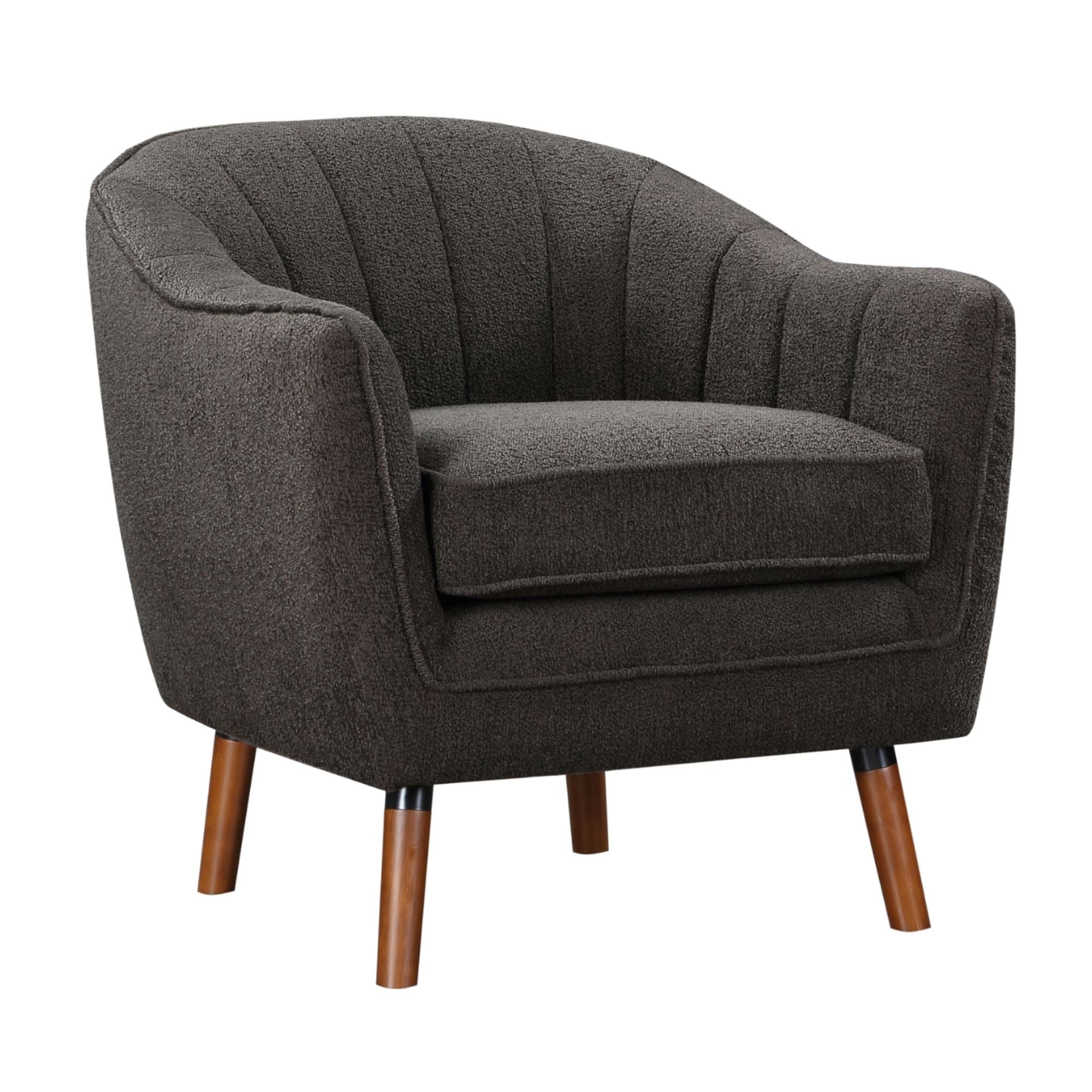 MAZ Cutler Collection charcoal accent chair with modern design, featuring plush upholstery and sleek wooden legs.
