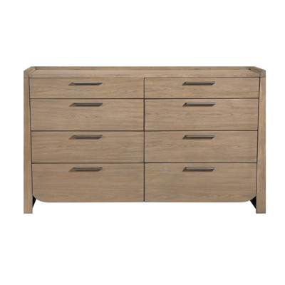 Brown MAZ 6-piece bedroom set with king bed, dresser, mirror, and nightstand, featuring modern design and ample storage.