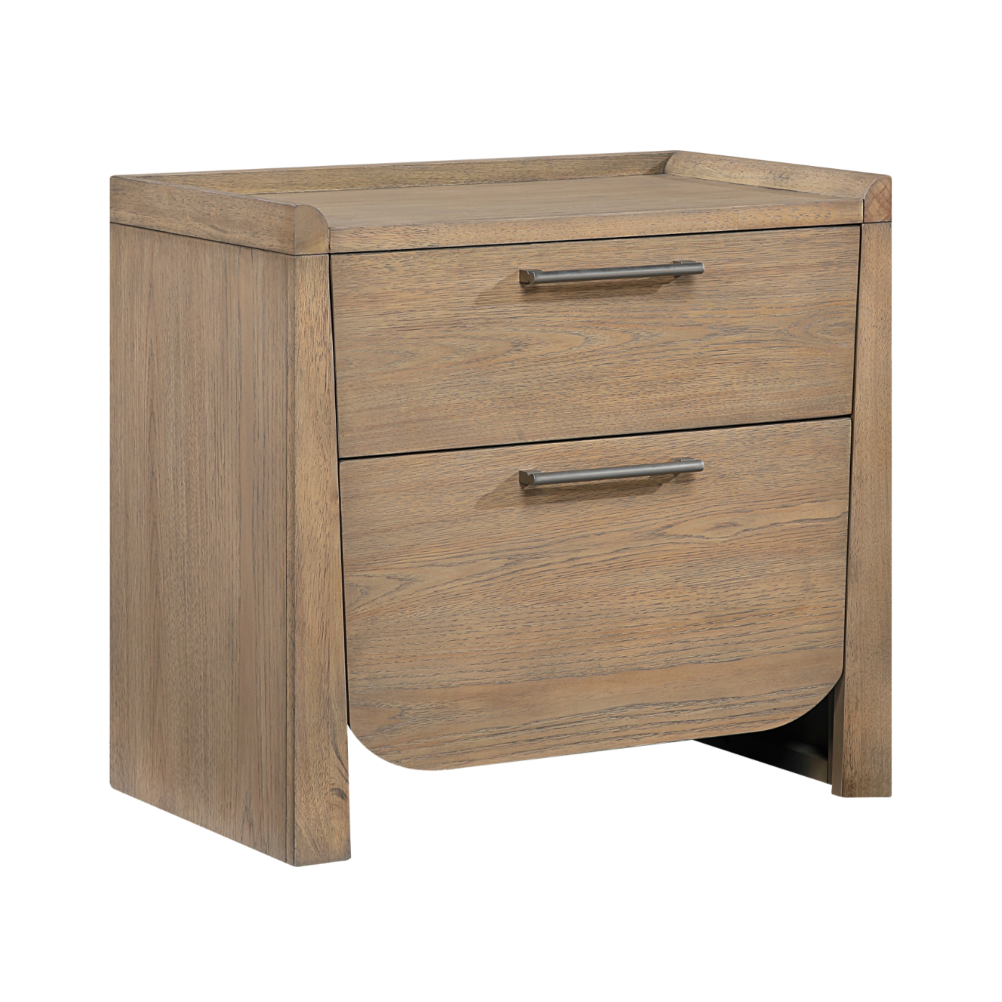 Brown 6-piece MAZ bedroom set with king bed, dresser, mirror, and one nightstand, showcasing a modern bedroom furniture design.