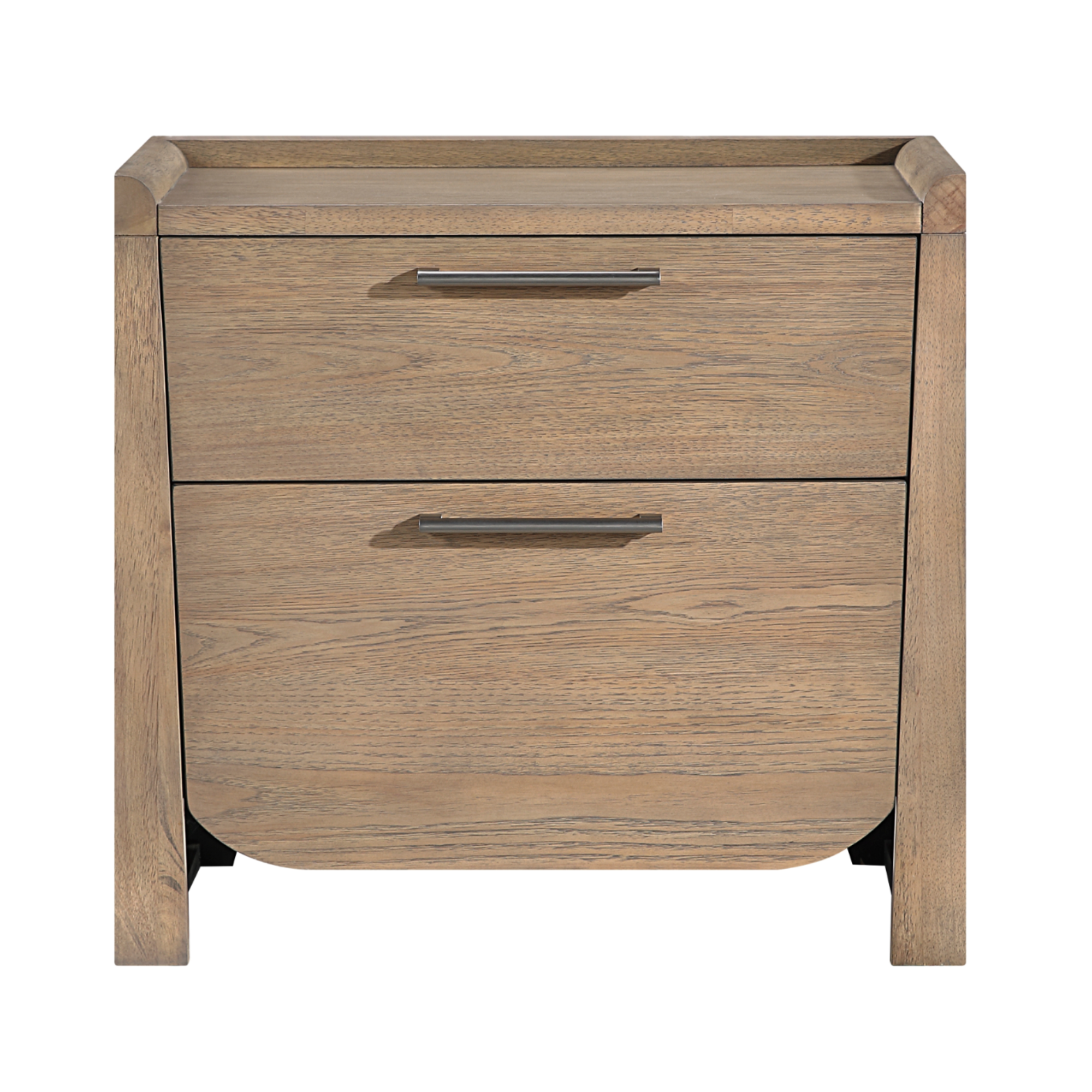 Brown MAZ 6-piece bedroom set including king bed, dresser, mirror, and nightstand, featuring sleek modern design.