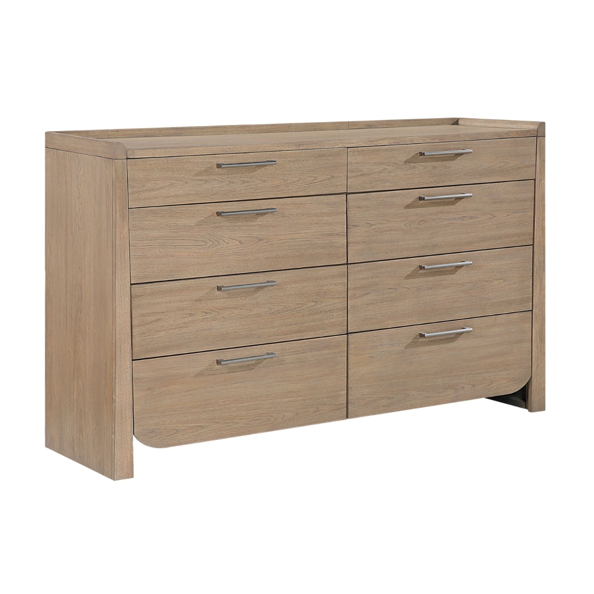 Brown MAZ Riley Collection bedroom set with king bed, dresser, mirror, nightstand, and chest in a stylish 7-piece design.