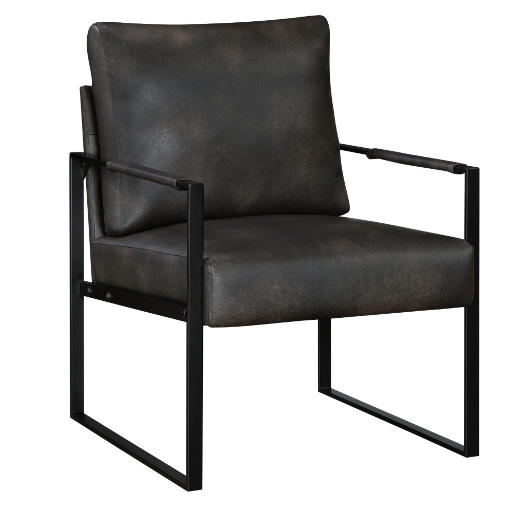 Dark grey faux leather accent chair from MAZ's Trent Collection featuring a sleek, modern design with cushioned seating.