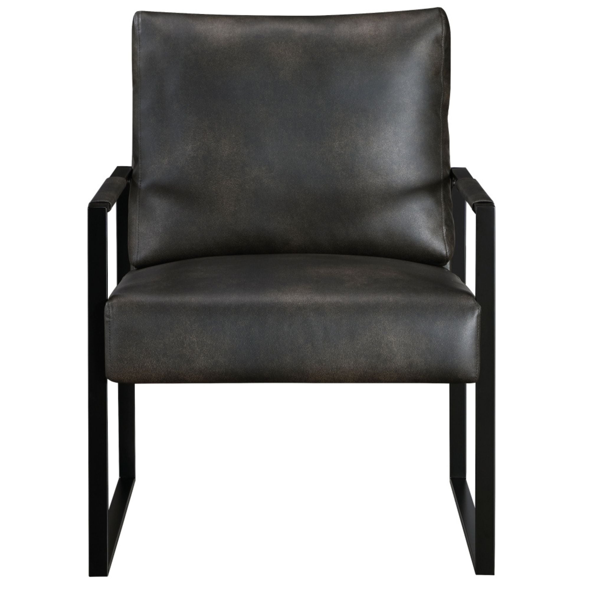 Dark grey faux leather accent chair from the MAZ Trent Collection with a modern design and plush seating.
