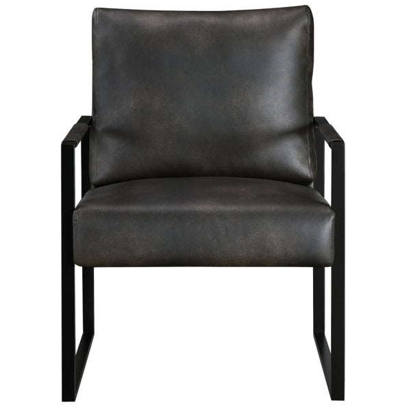 Dark grey faux leather accent chair from the MAZ Trent Collection with a modern design and plush seating.
