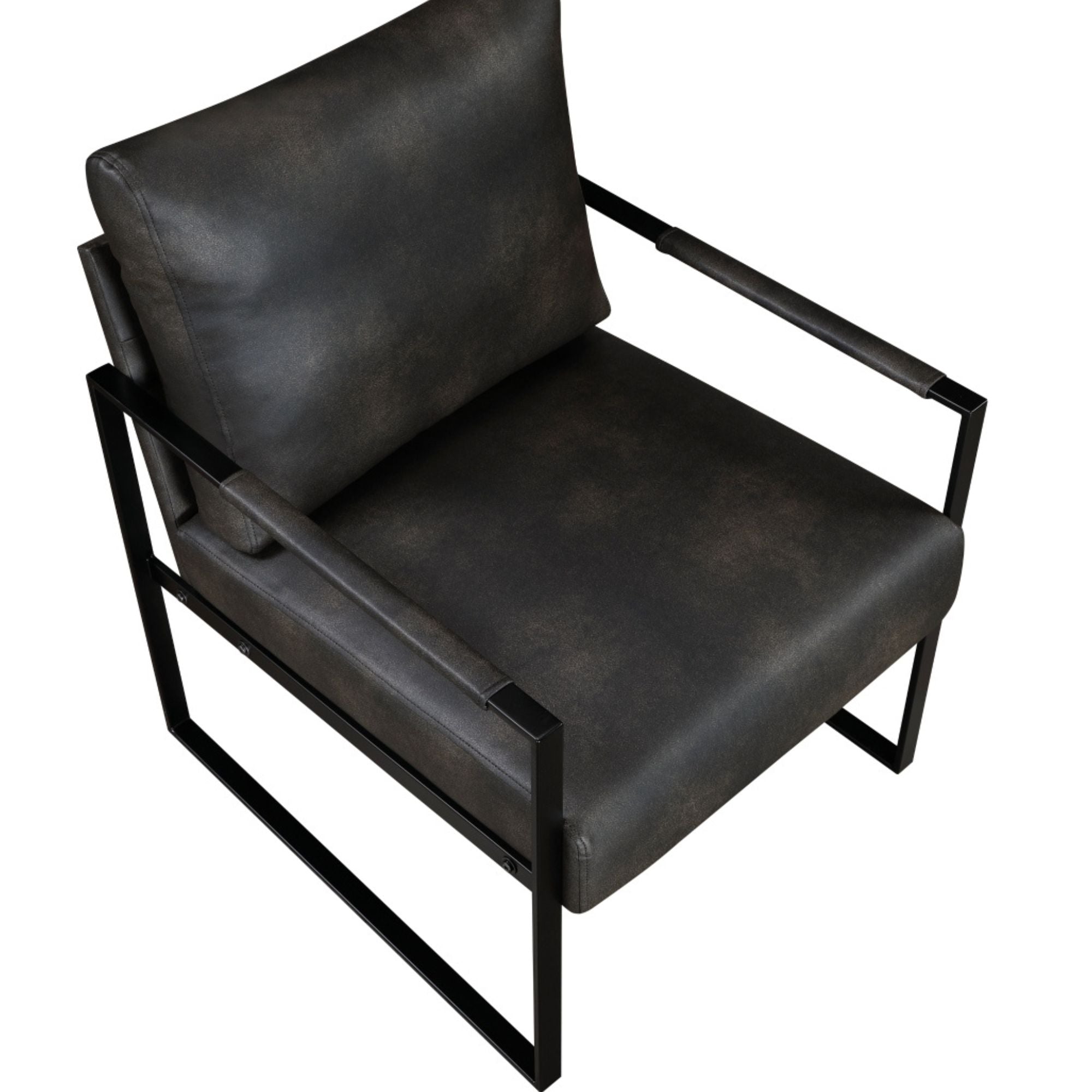 Dark grey MAZ Trent Collection accent chair with faux leather upholstery, featuring a modern design and plush cushioning.