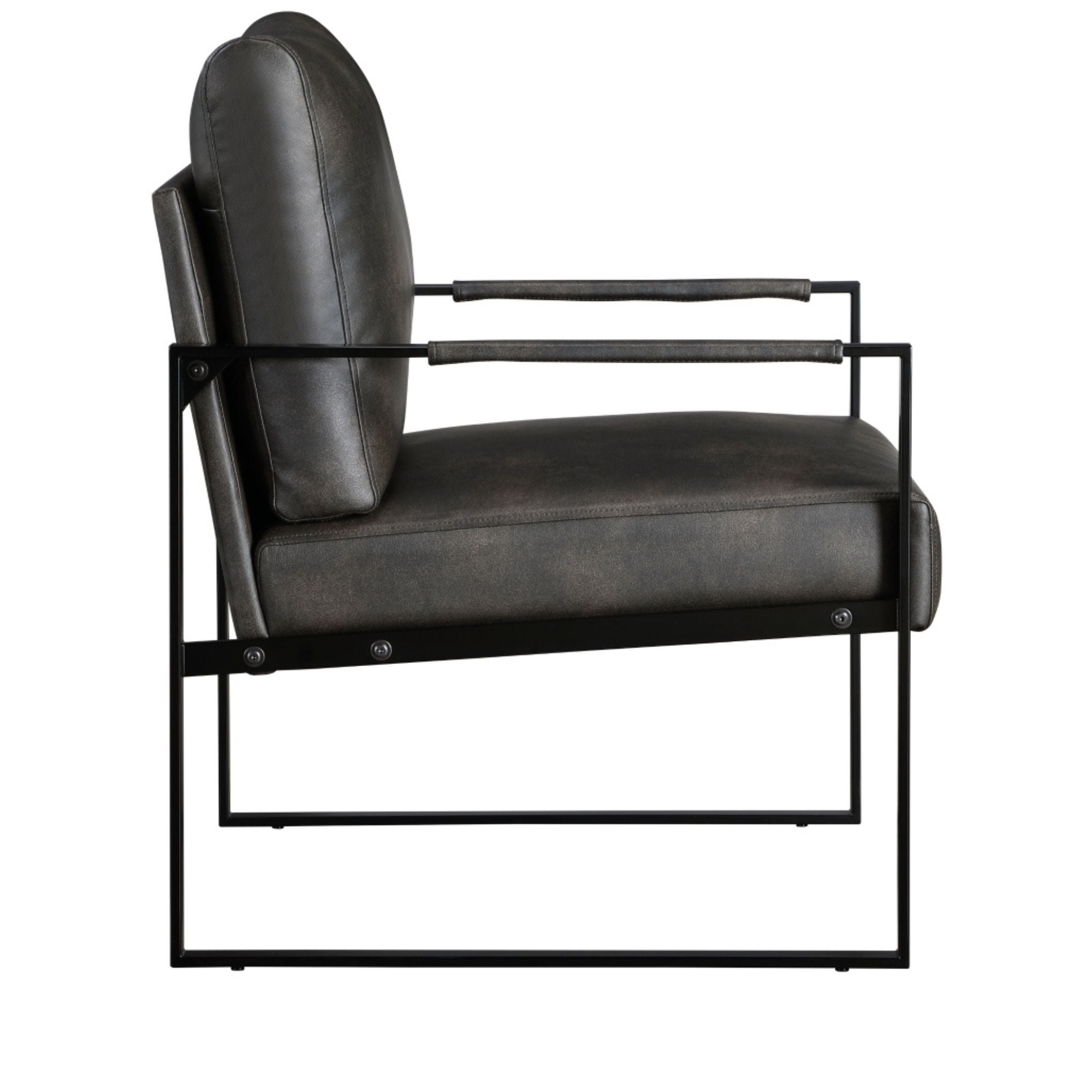 Dark grey faux leather accent chair from MAZ's Trent Collection, featuring a sleek, modern design with plush cushioning.