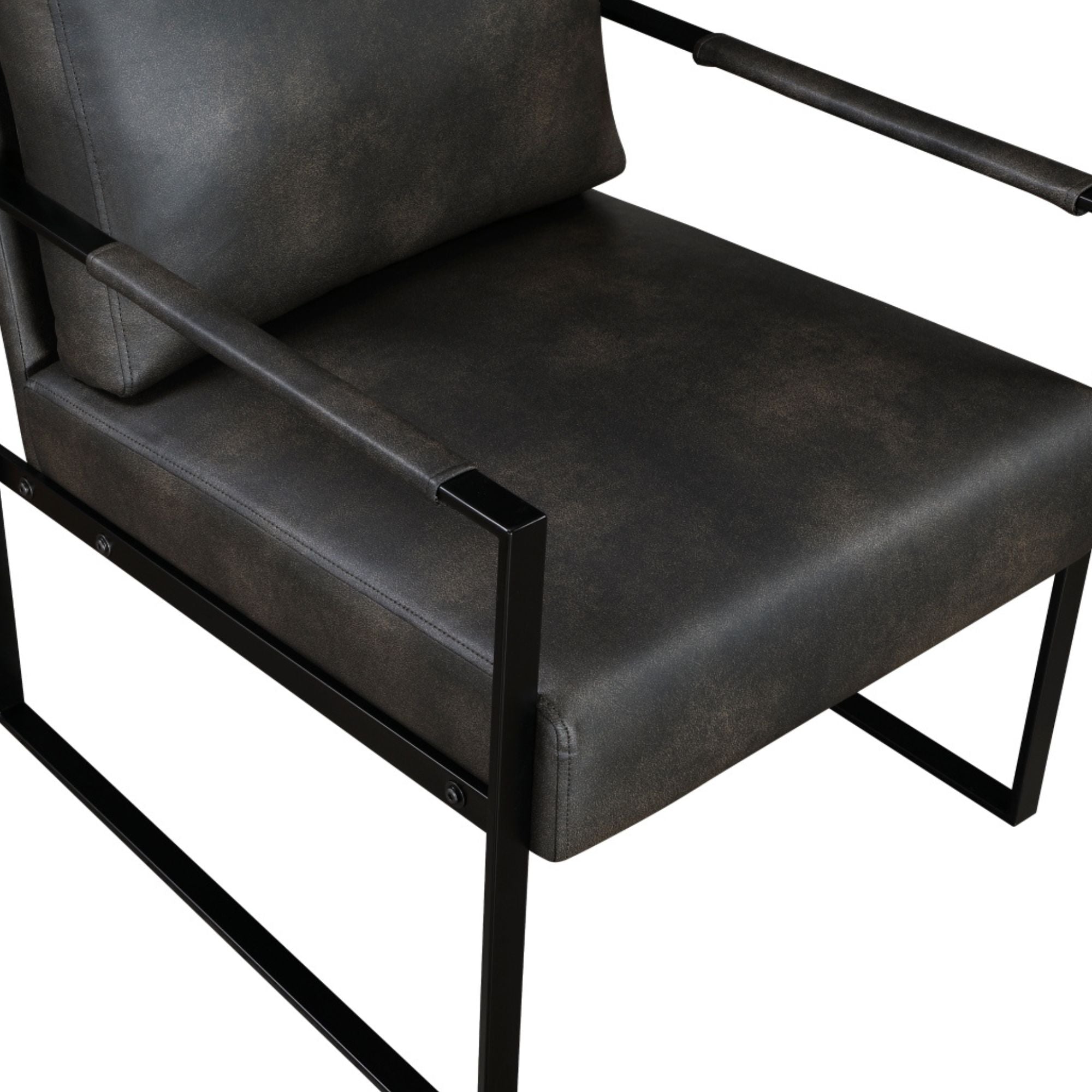 Dark grey faux leather accent chair from the MAZ Trent Collection with sleek, modern design and plush cushioning.