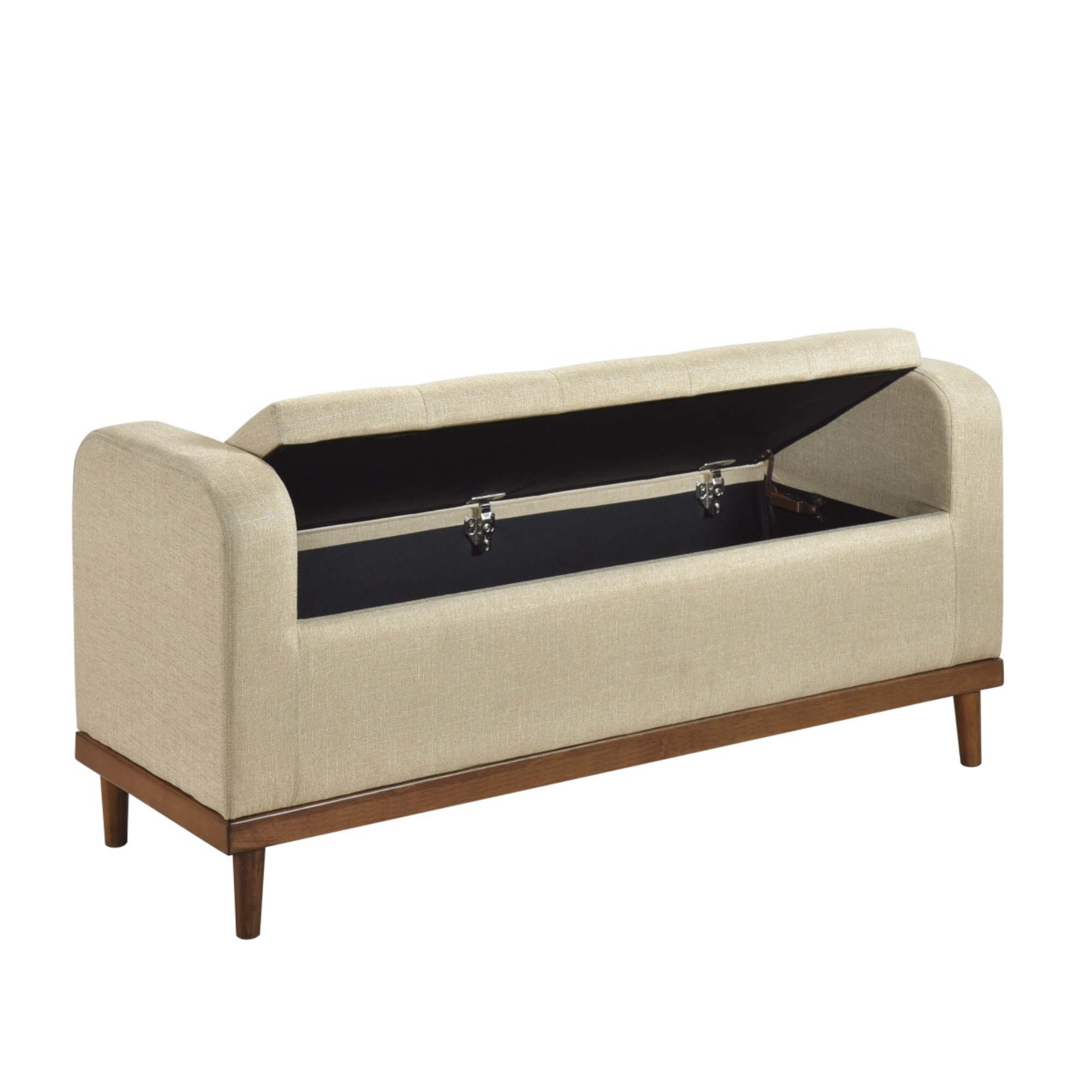Maz MAZ Brigitte beige lift-top storage ottoman with fabric upholstery and hidden storage compartment.