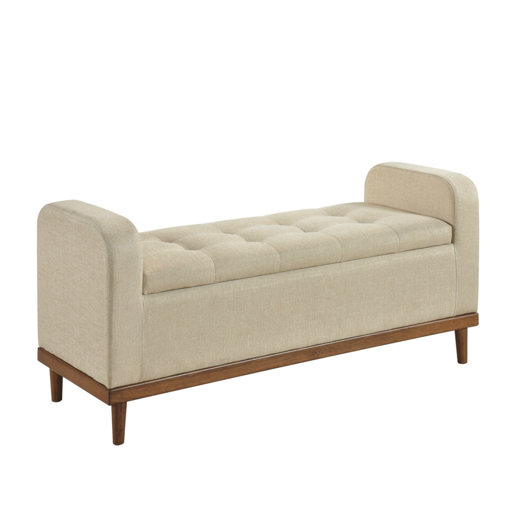 Maz MAZ Brigitte beige lift-top storage ottoman, fabric bench with hidden storage and comfortable top for seating.
