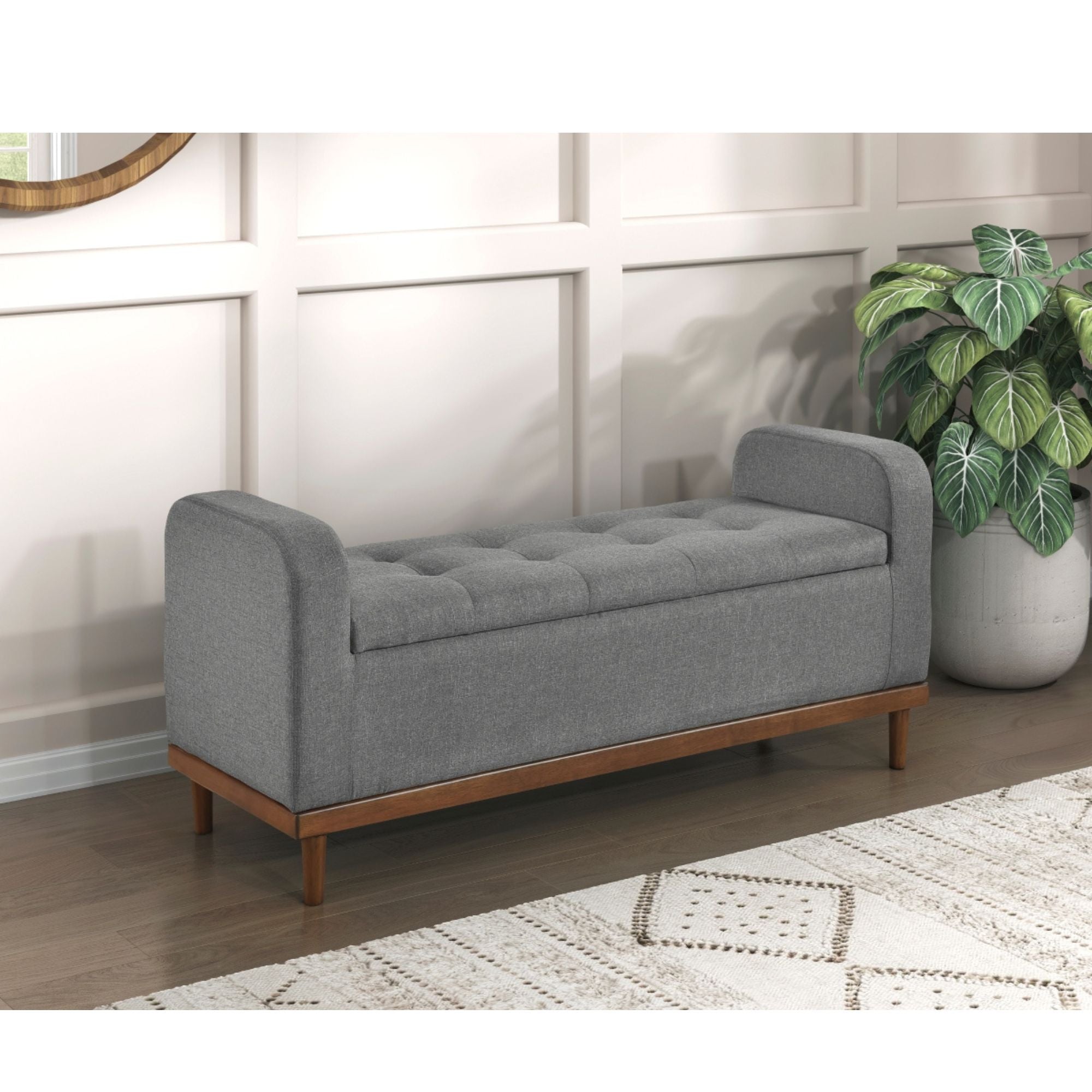 Maz MAZ Brigitte Collection grey fabric storage ottoman with lift-top, versatile bench and hidden storage.