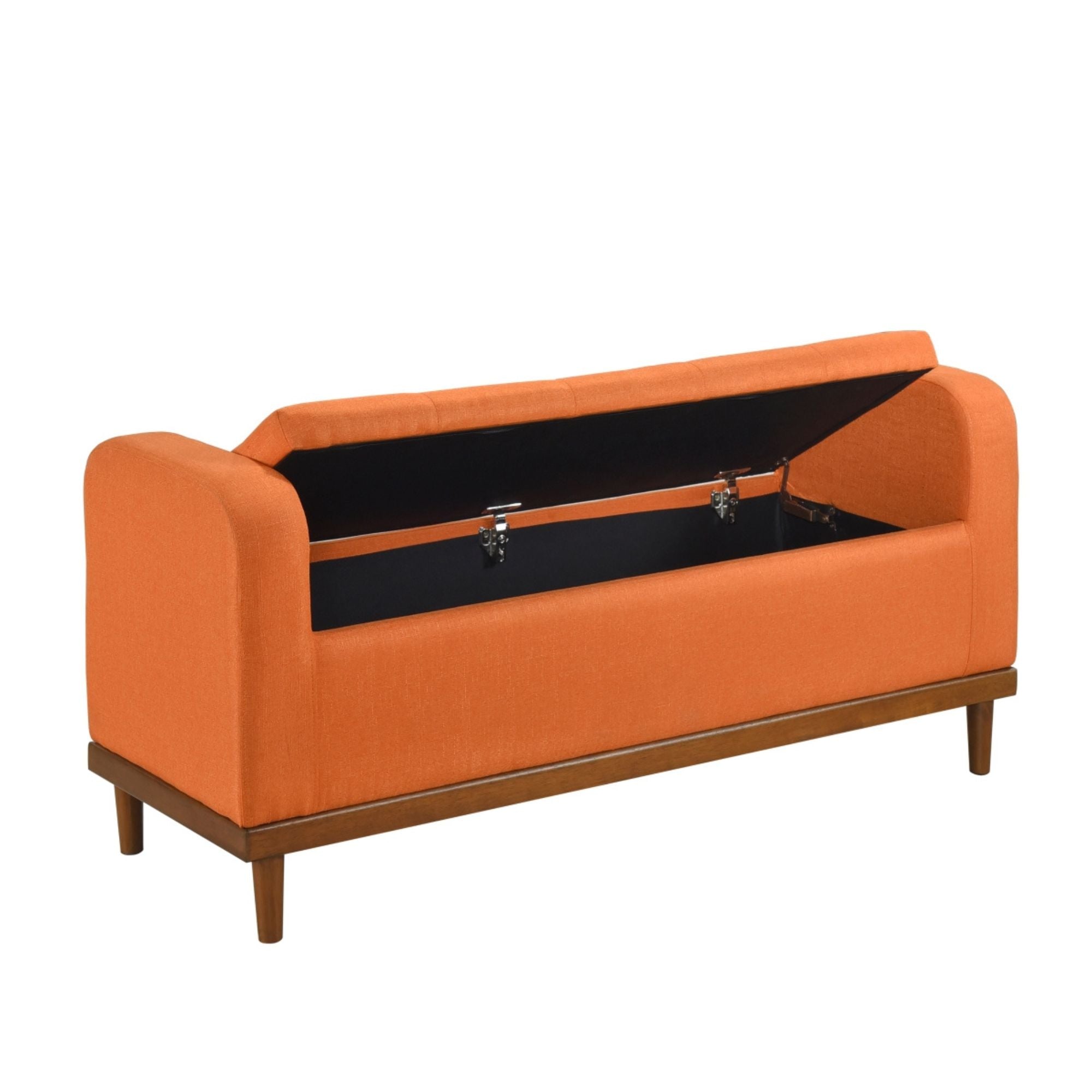 Orange MAZ Brigitte Collection storage ottoman with lift-top, fabric upholstery, and ample hidden storage space.