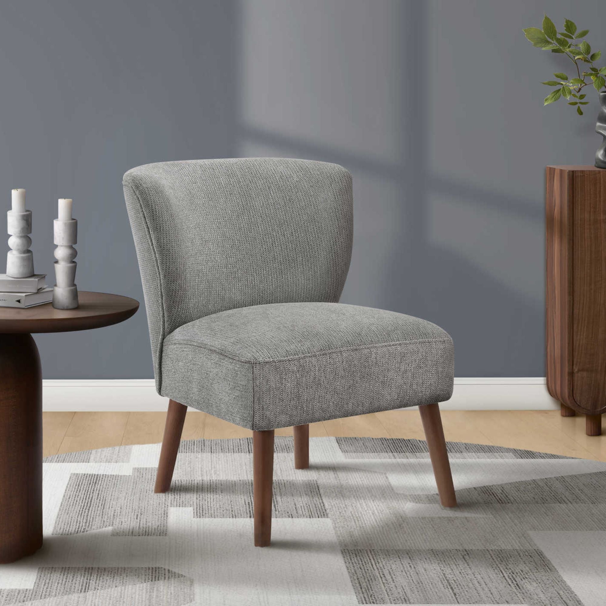Light grey fabric accent chair by Monarch Specialties, featuring a modern design with wooden legs for stylish seating.