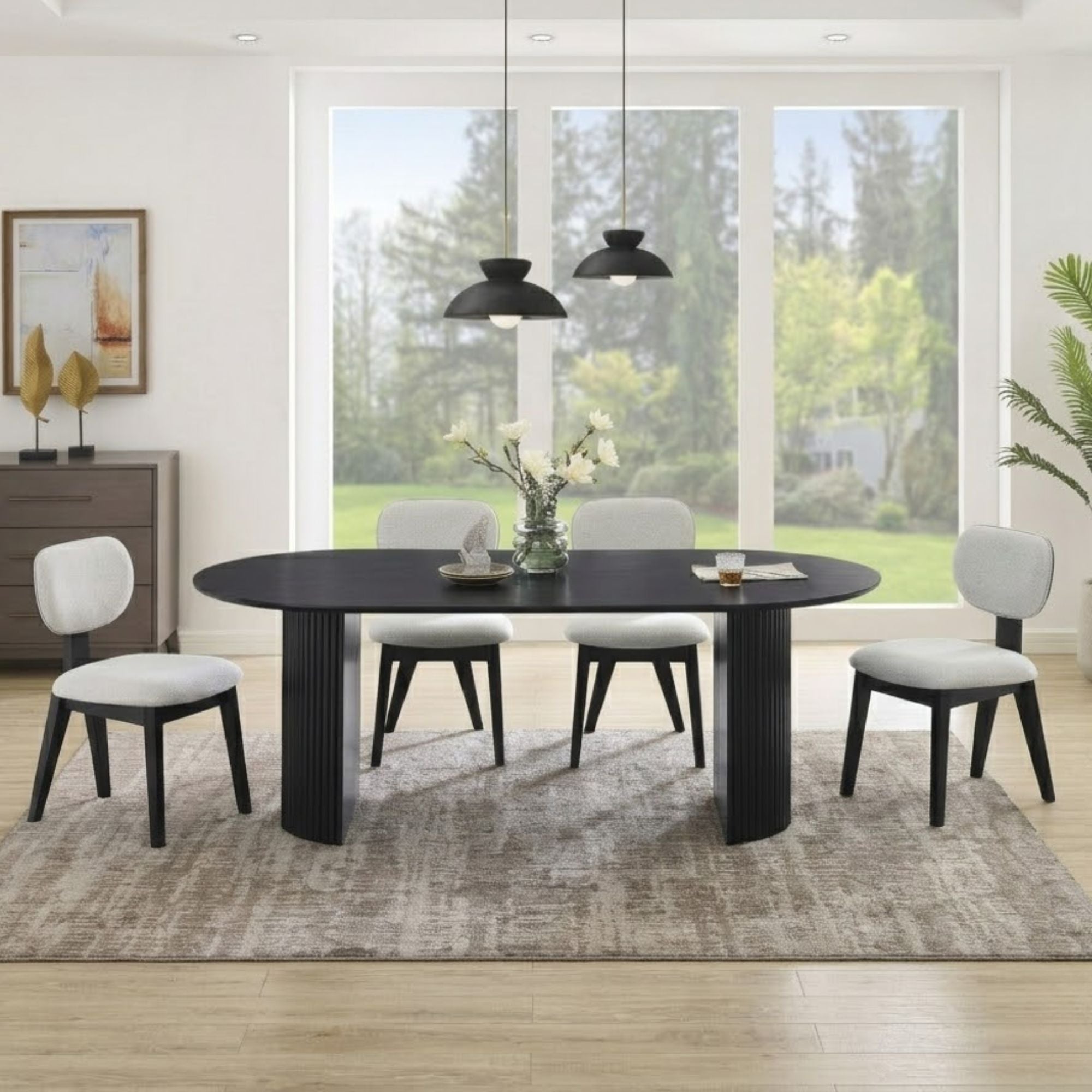 Modern black Terra 5-piece dining set by Brassex with matching chairs, ideal for contemporary dining rooms.