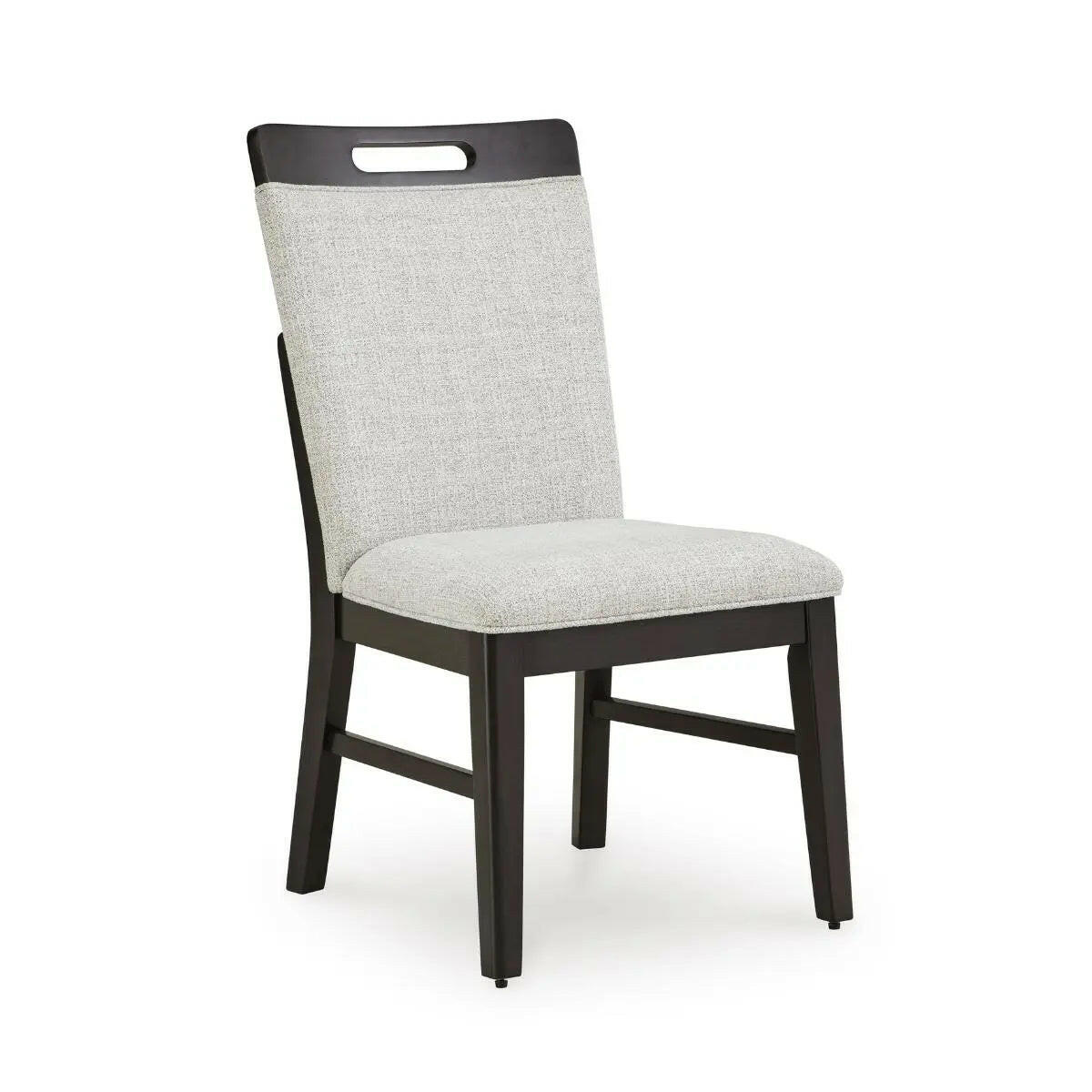 Pair of Signature Ashley Neymorton Collection dining UPH side chairs with upholstered seats and wooden legs.