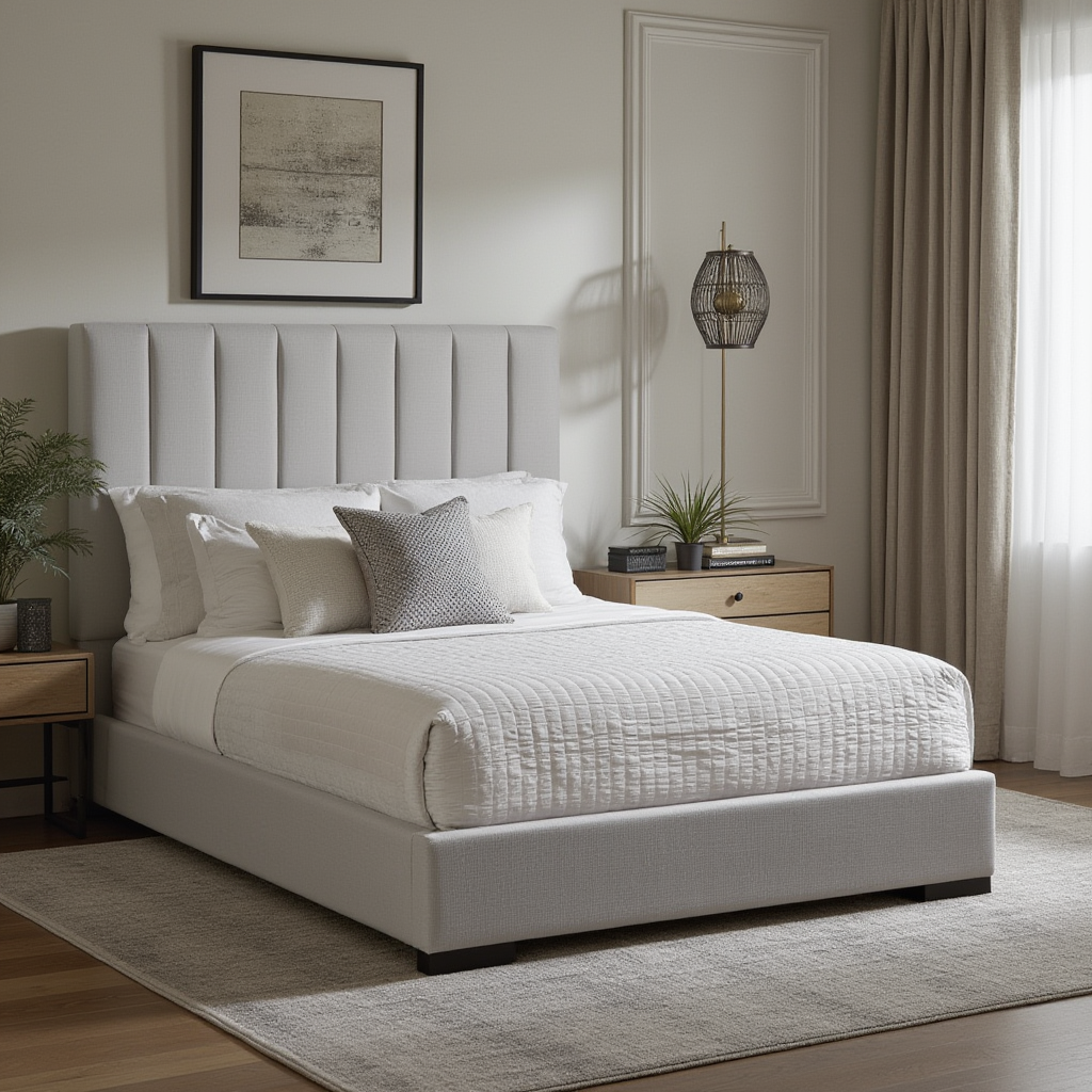 Xcella Channel Upholstery Bed frame with a modern design, featuring a padded headboard and sleek upholstered finish.