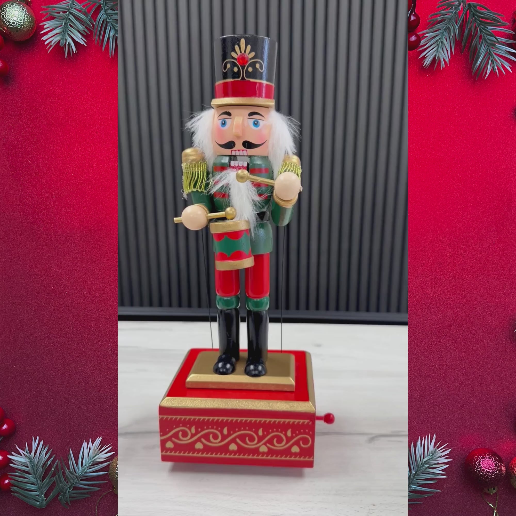 Christmas Drummer Nutcracker Music Box in Green