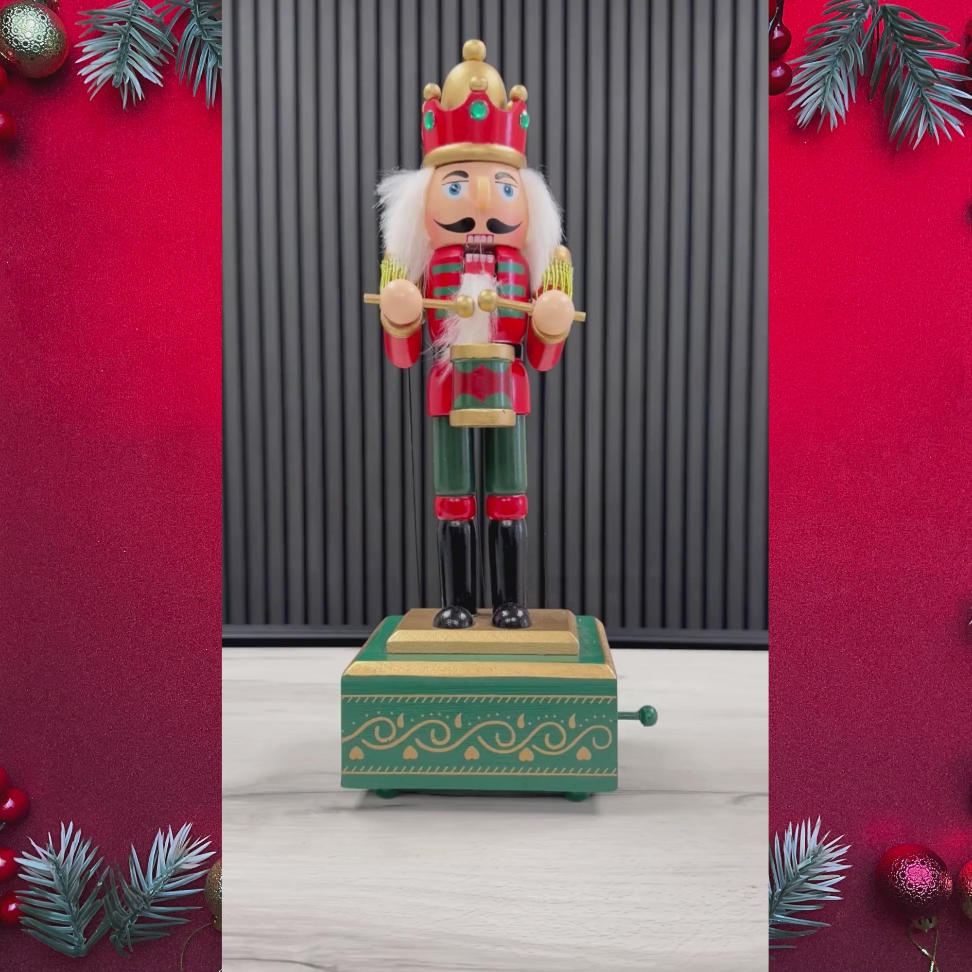 Christmas Drummer Nutcracker Music Box in Red