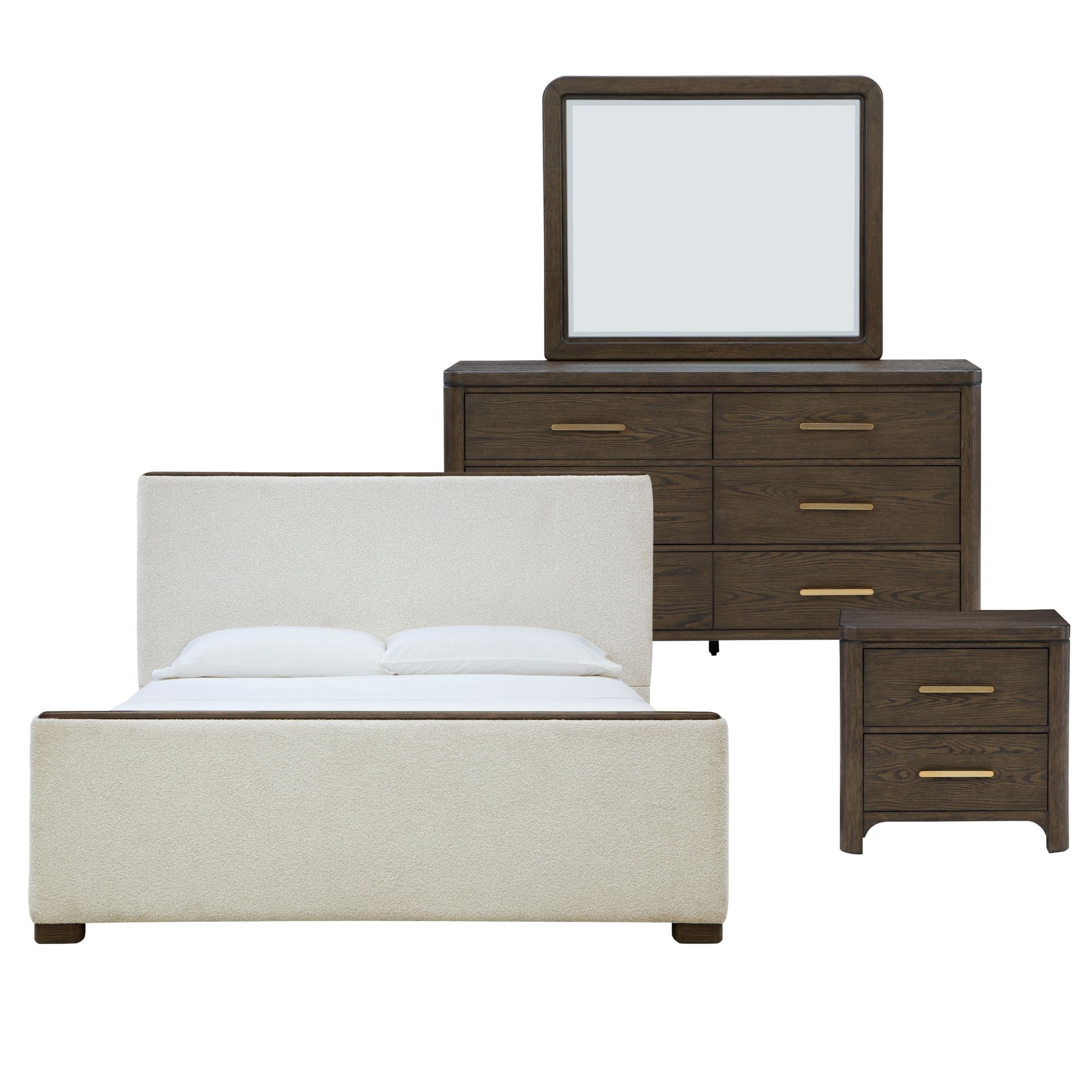 Signature Design by Ashley Radkin upholstered panel bedroom set with a bed, nightstands, and matching decor in a modern style.