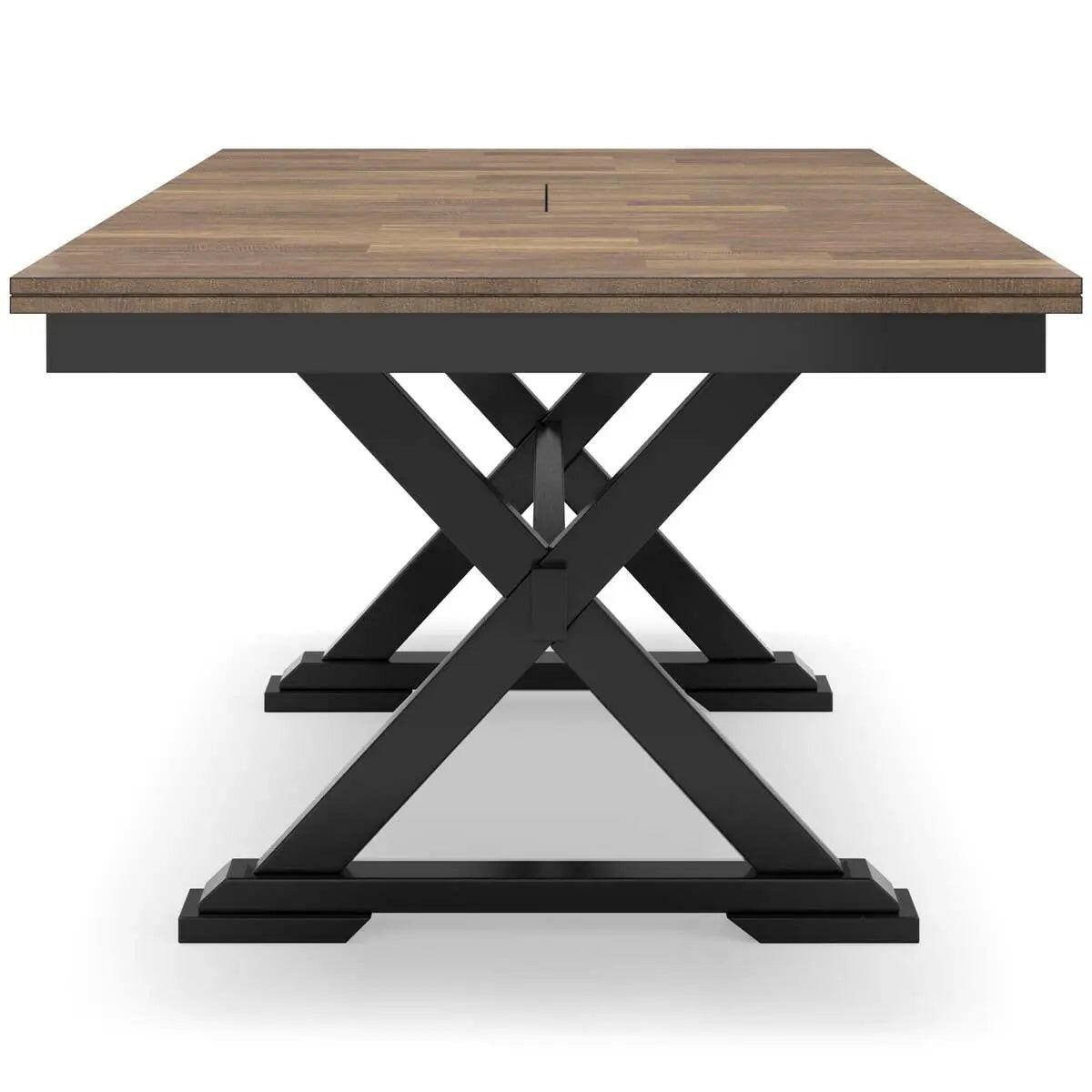 Wildenauer RECT dining room extension table by Signature Design Ashley with a wooden finish and extended top, showing a close-up side view.
