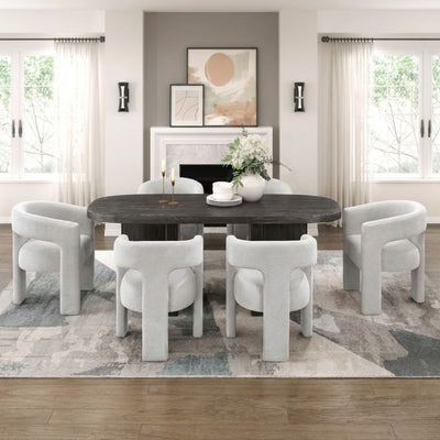 M.A.F Marais Collection light grey dining table set with matching chairs in a modern dining room setting
