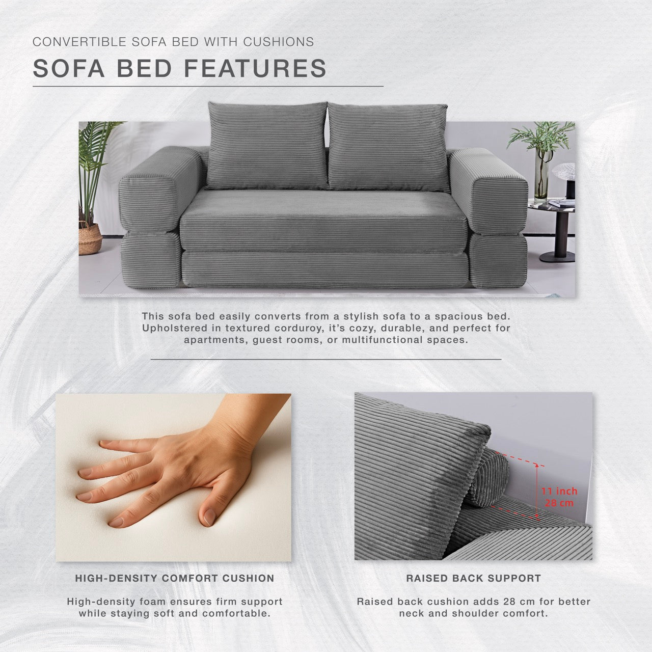 S613 Sofa Bed in Light Grey | CastleUp Experience Centre