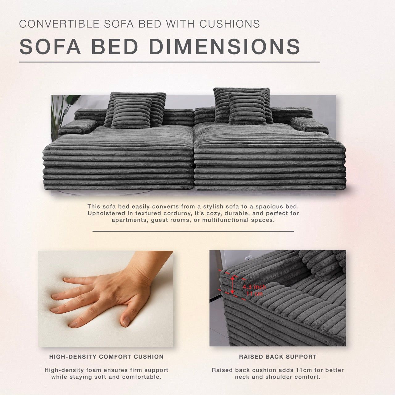 S296 Oversized Loveseat Lounge Sofa in Dark Grey | CastleUp Experience Centre