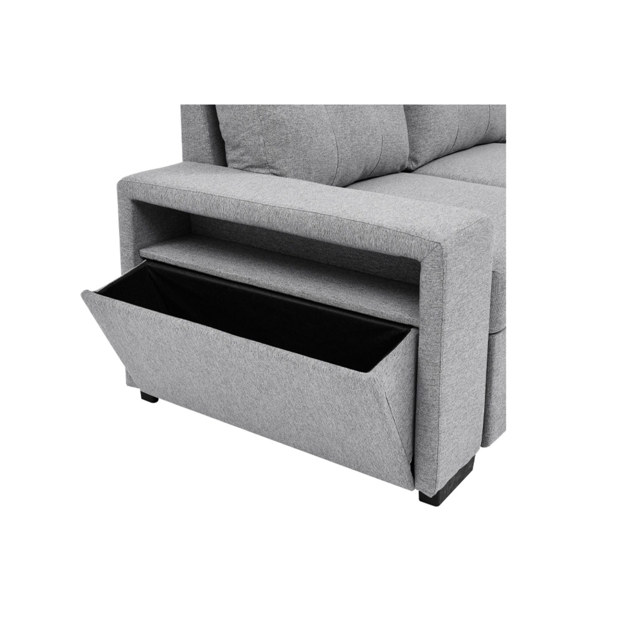 T.T.F Kora Flex pull-out sectional sofa in grey chenille with modern design and spacious seating.