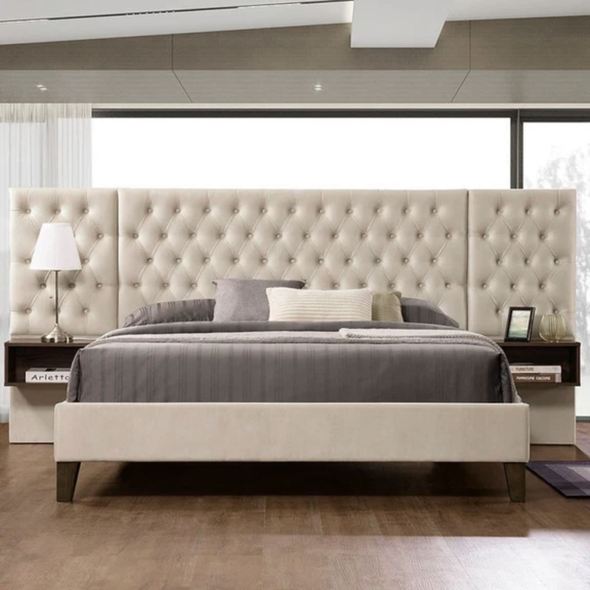 Iff Grand Chateau Collection platform bed with a sleek, modern design featuring a sturdy wooden frame and a stylish headboard.