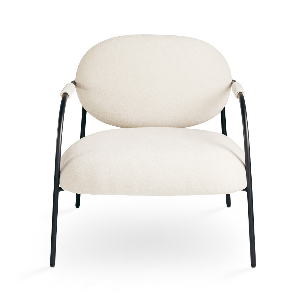 Beige Alvin accent chair by Xcella with a cushioned seat and wooden legs, shown from the front view.