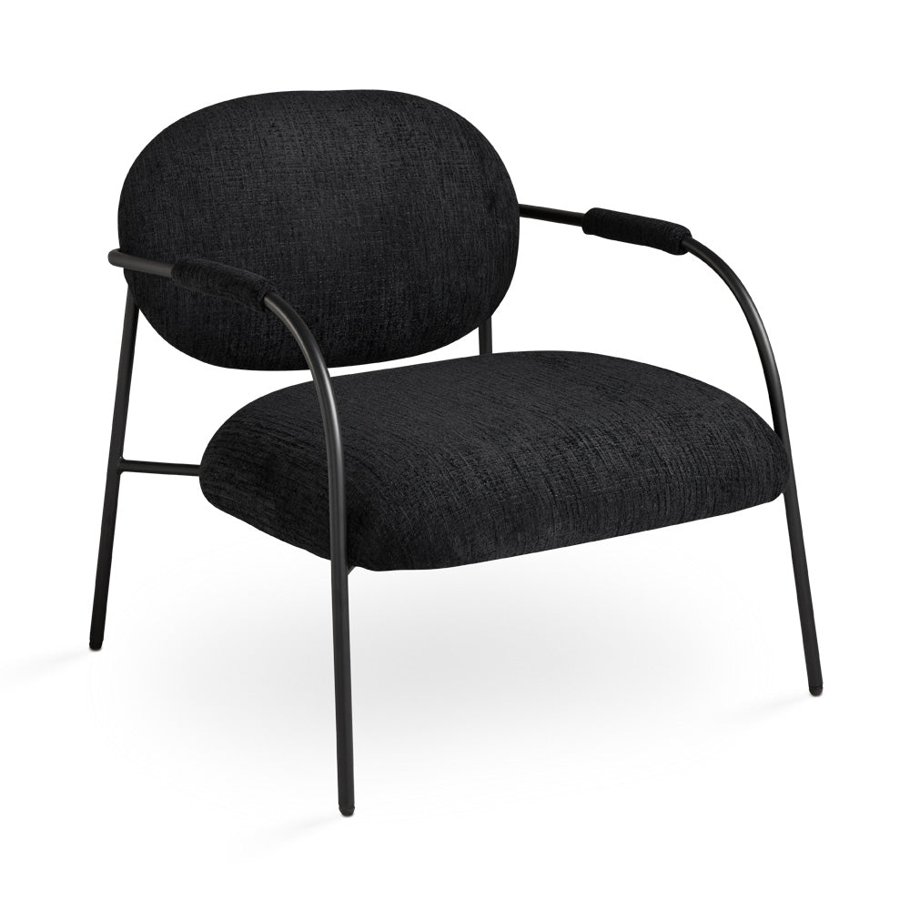 Black Xcella Alvin accent chair with plush upholstery and modern design, featuring sleek wooden legs.