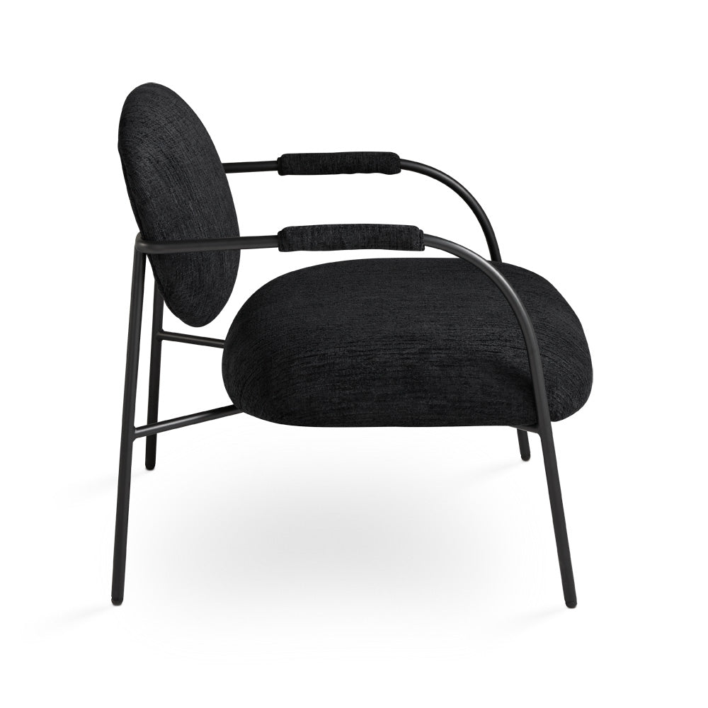 Xcella Alvin accent chair in black with plush fabric, featuring a modern design and cushioned seat for stylish comfort.