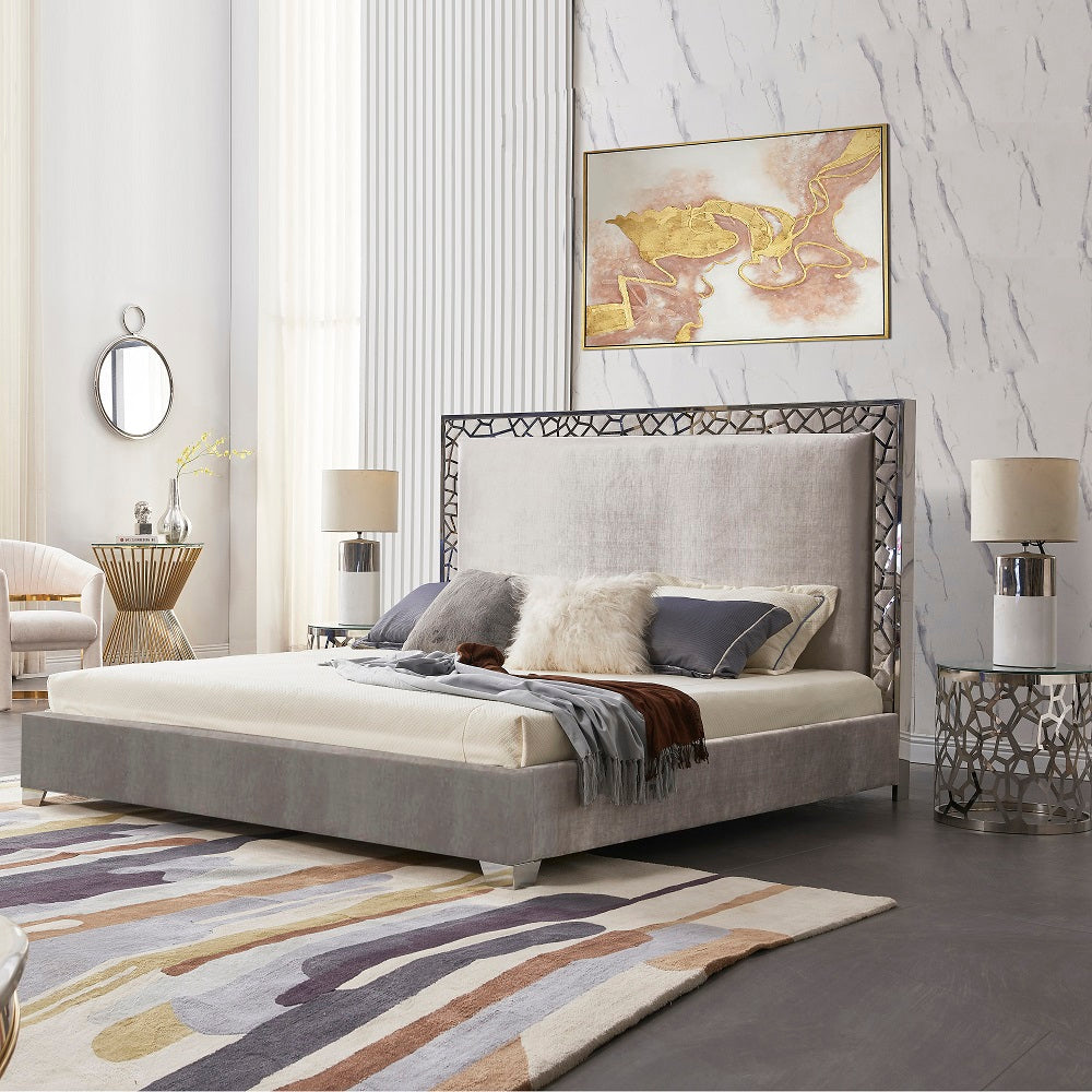 Xcella Wellington Bed with upholstered headboard and wooden frame, shown in a modern bedroom setting.