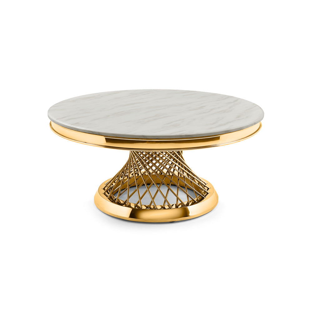 Xcella Bailey coffee table with a sleek gold finish, featuring a modern design and smooth surface, perfect for contemporary living rooms.