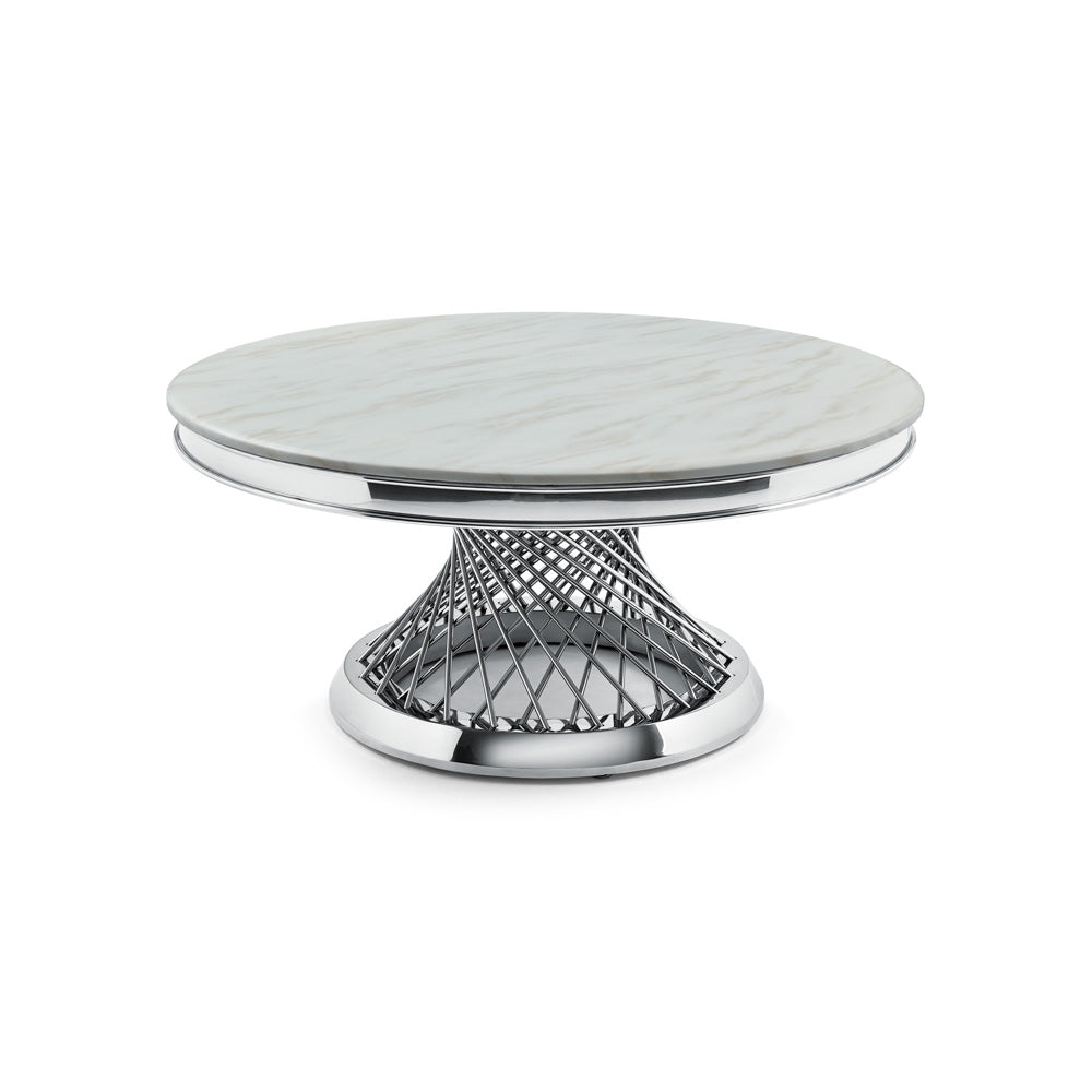 Xcella Bailey coffee table with a sleek silver finish, modern design, and smooth wooden surface for contemporary living rooms.