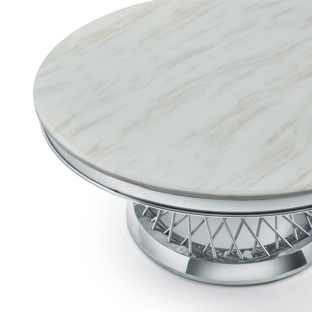 Xcella Bailey coffee table with sleek silver finish, showcasing modern design and smooth surface detail.