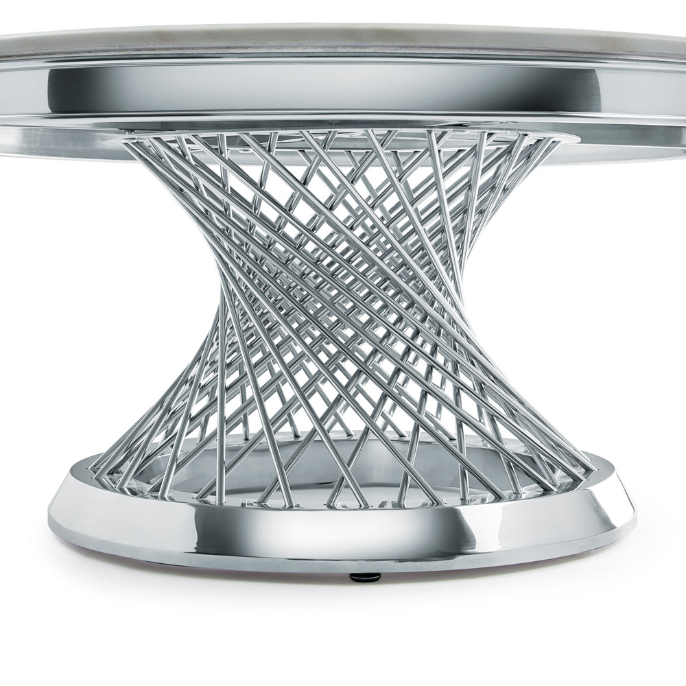 Xcella Bailey coffee table with a sleek silver base, modern design, and smooth surface for stylish living room decor.