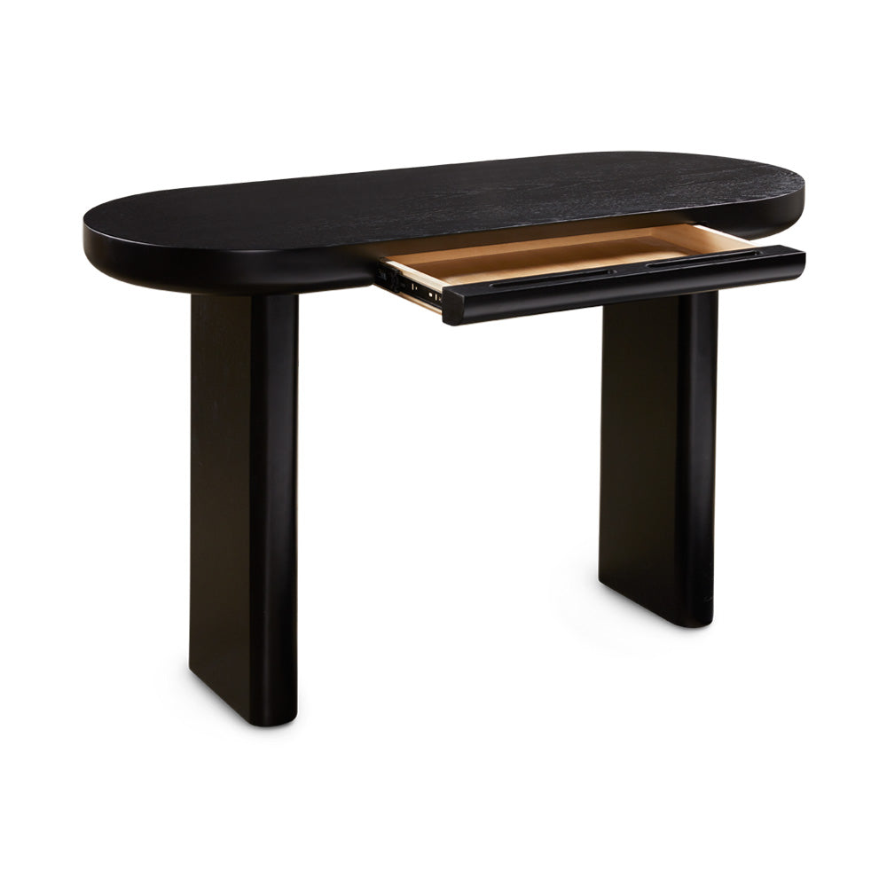 Xcella Edgar Wood console table, three-quarter open view showing sleek wooden tabletop and sturdy legs for stylish home decor.